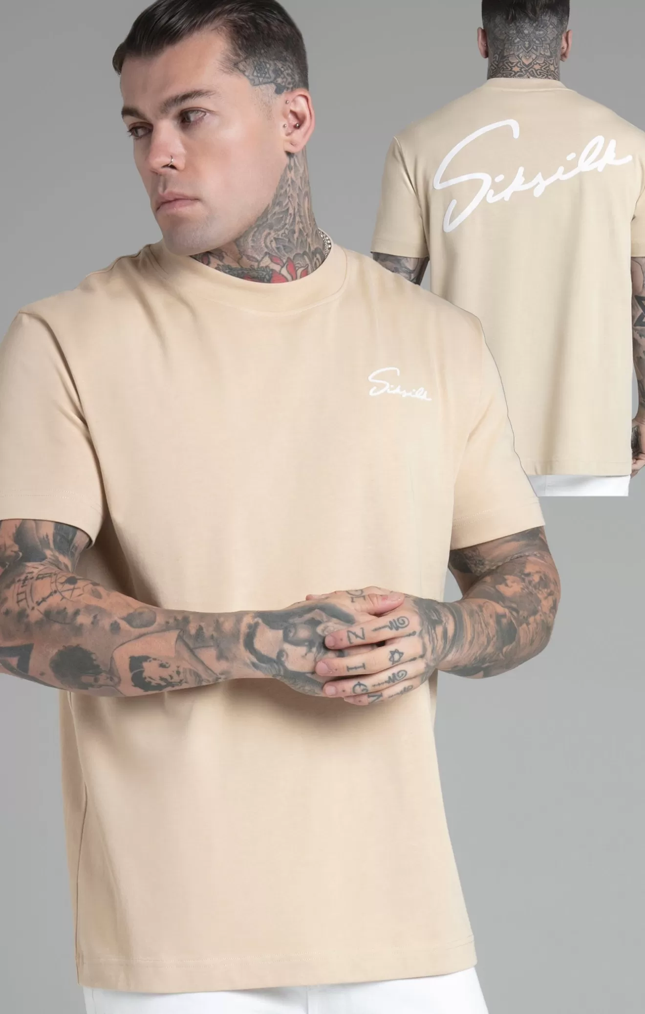 SikSilk T-Shirts^Beige Script T-Shirt