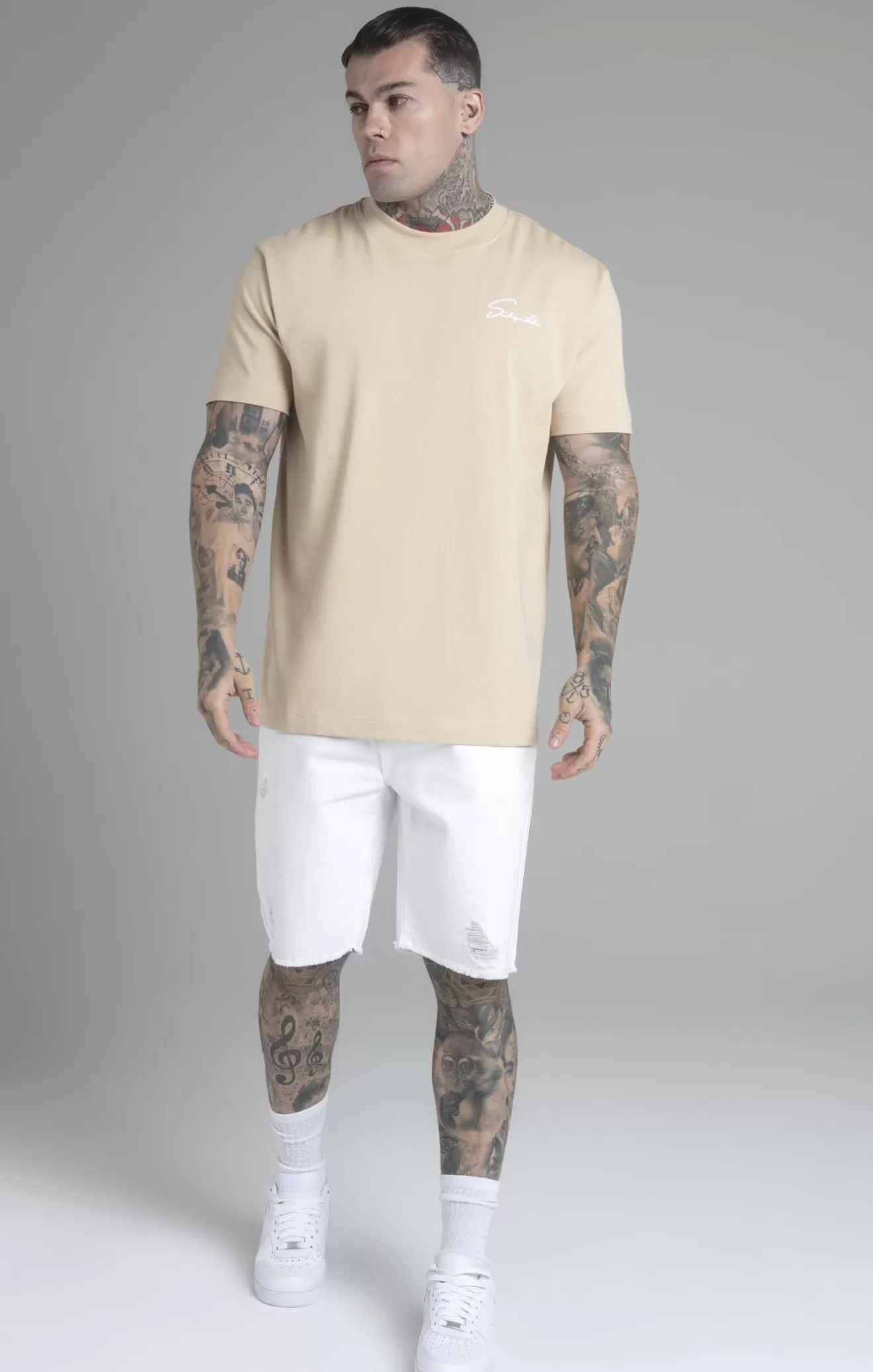 SikSilk T-Shirts^Beige Script T-Shirt