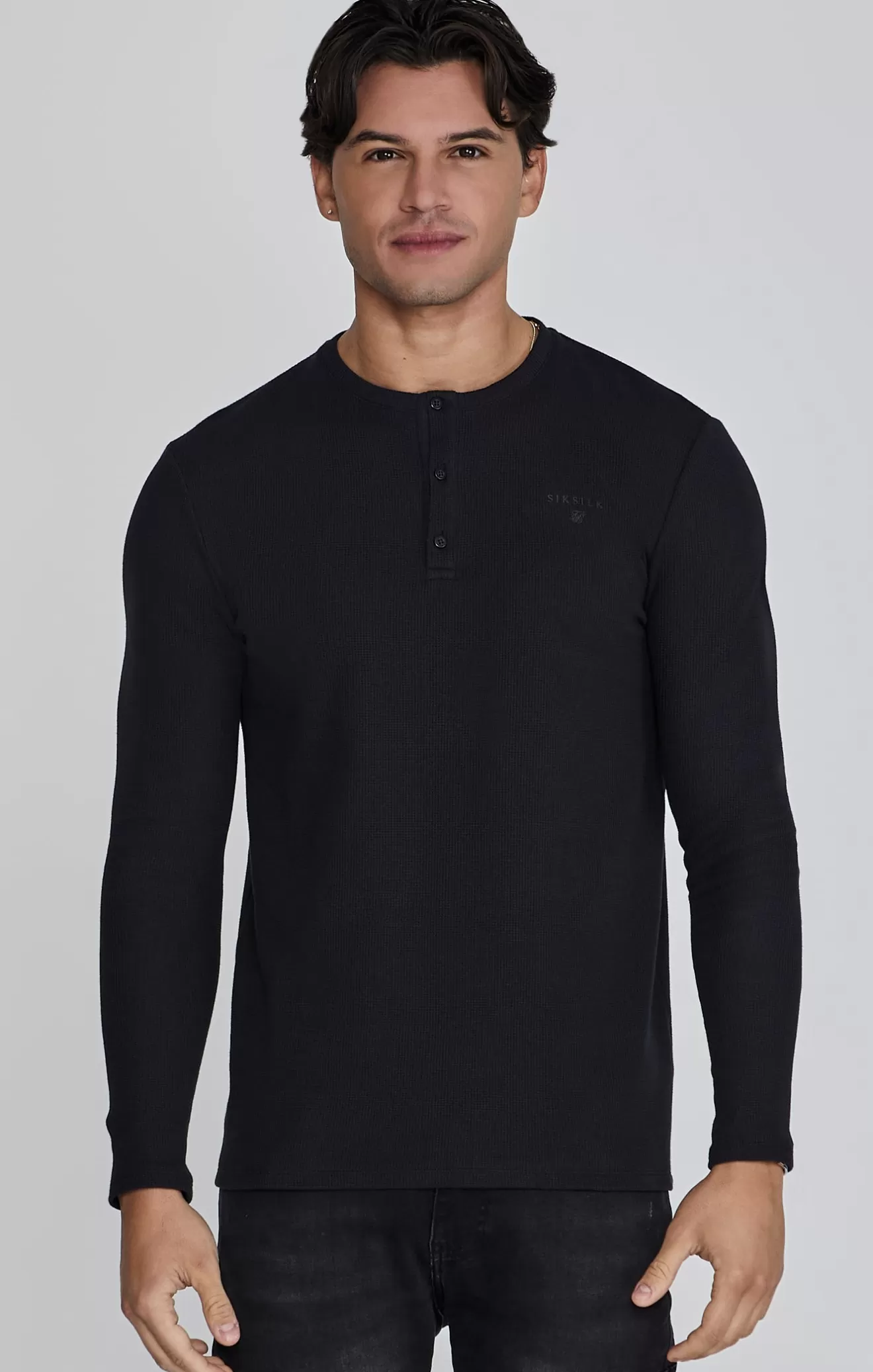 SikSilk T-Shirts^Black Henley T-Shirt