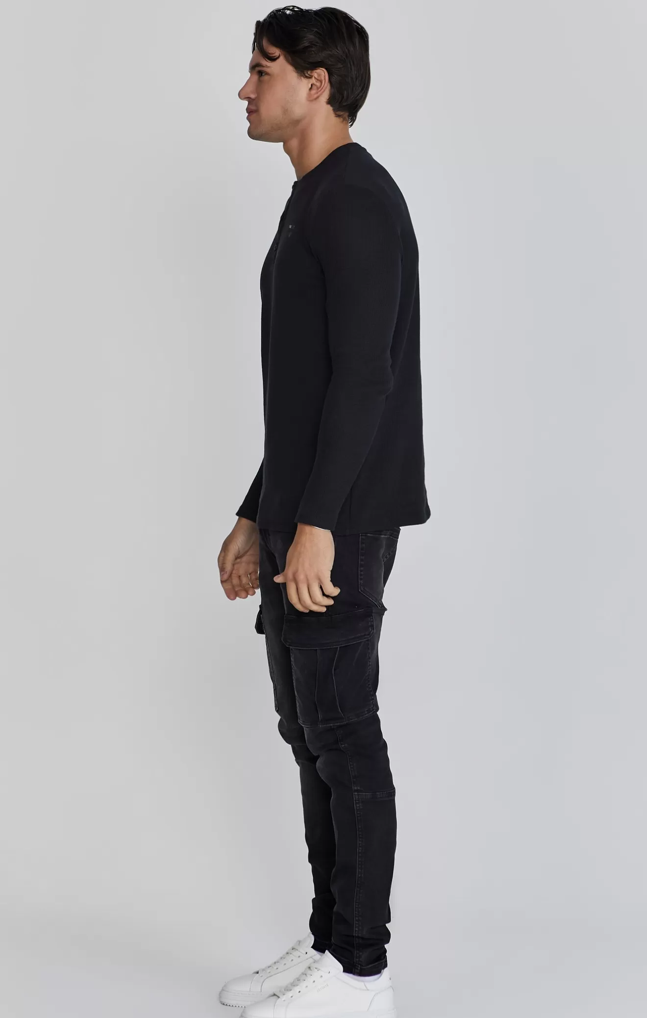 SikSilk T-Shirts^Black Henley T-Shirt