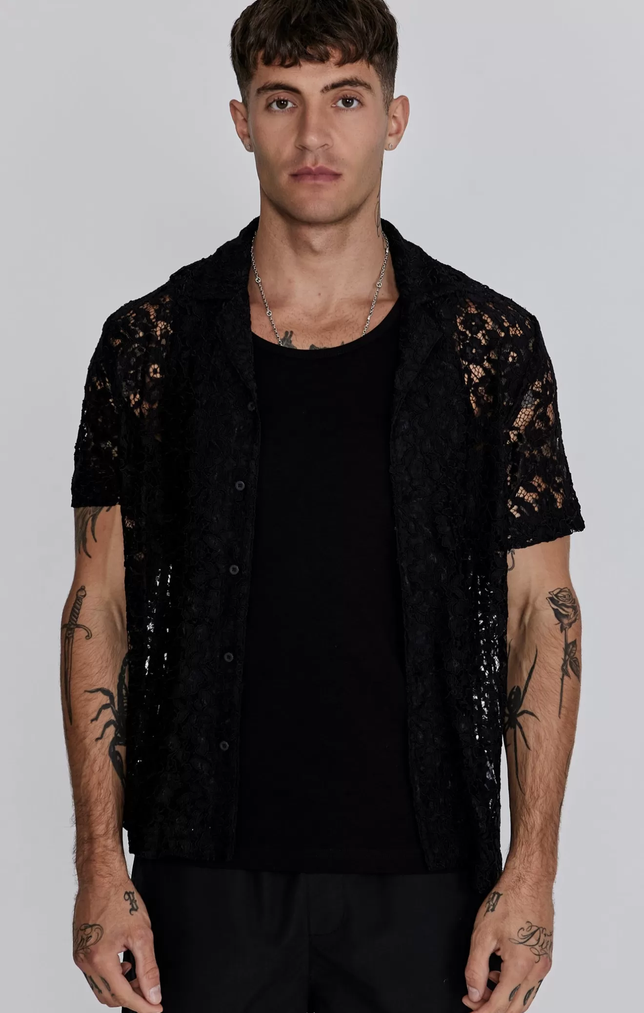 SikSilk Shirts^Black Lace Resort Shirt