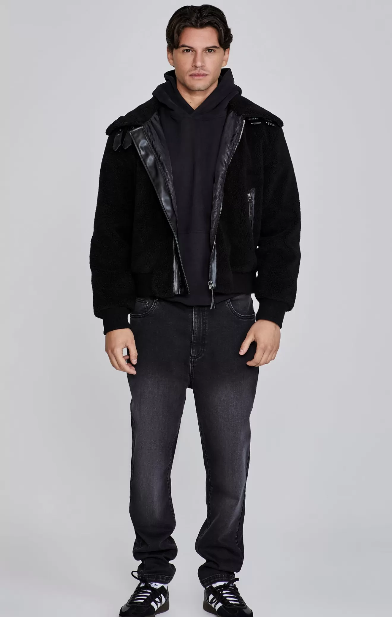 SikSilk Jackets^Black Sherpa Bomber Jacket