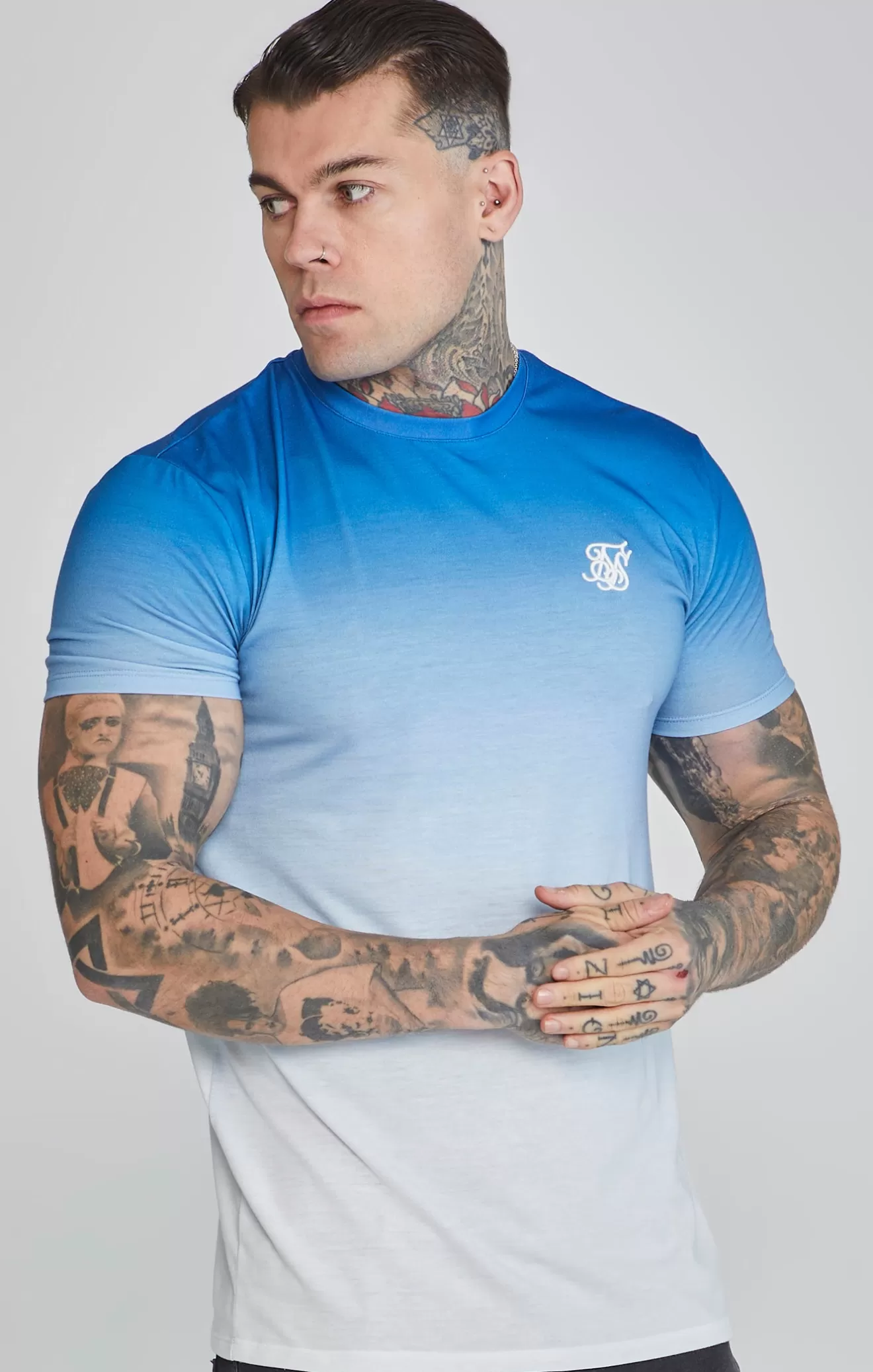 SikSilk T-Shirts^Blue White Fade T-Shirt