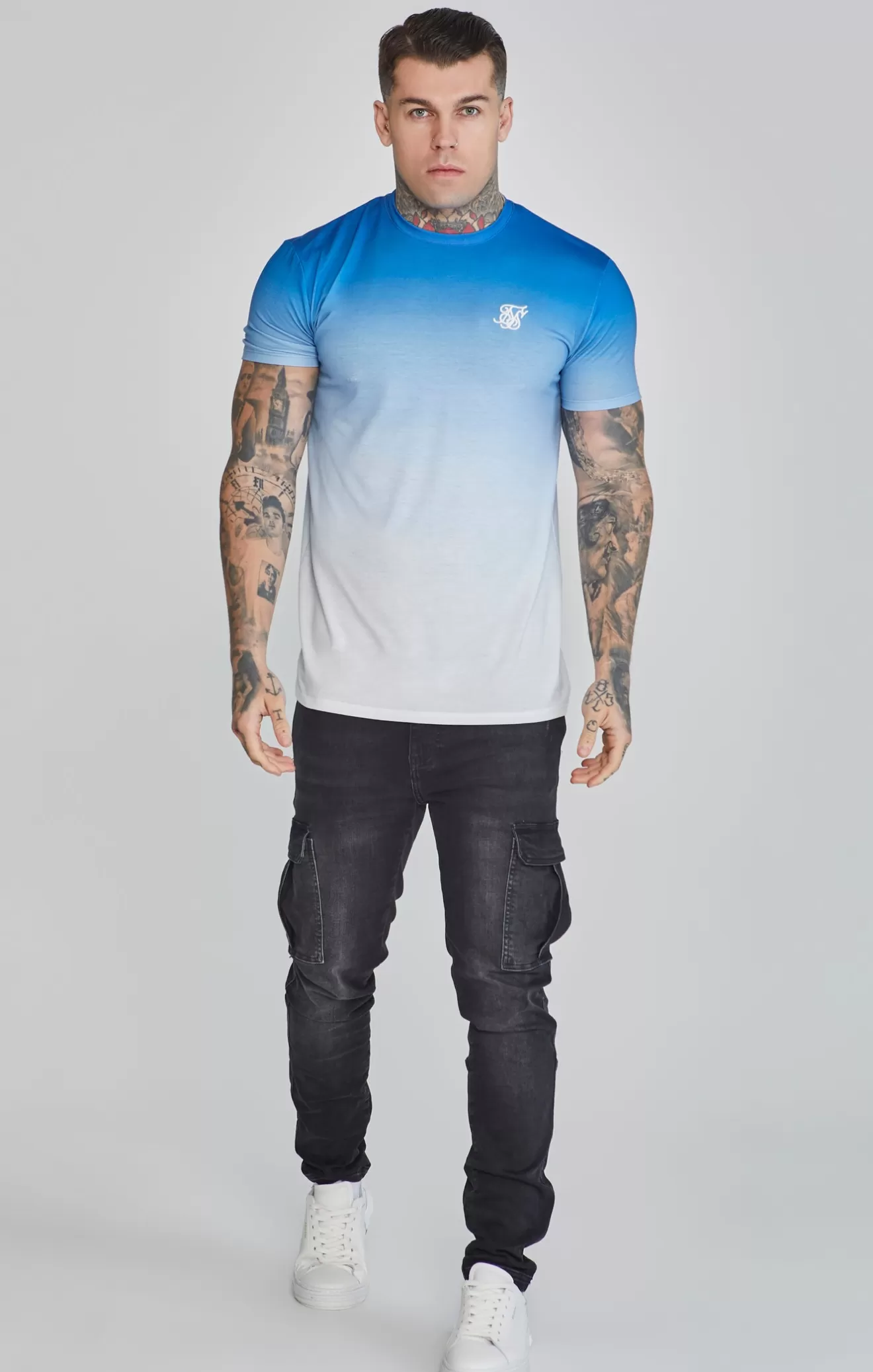 SikSilk T-Shirts^Blue White Fade T-Shirt