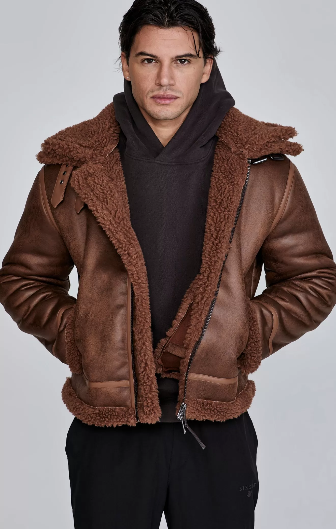 SikSilk Jackets^Brown Aviator Jacket