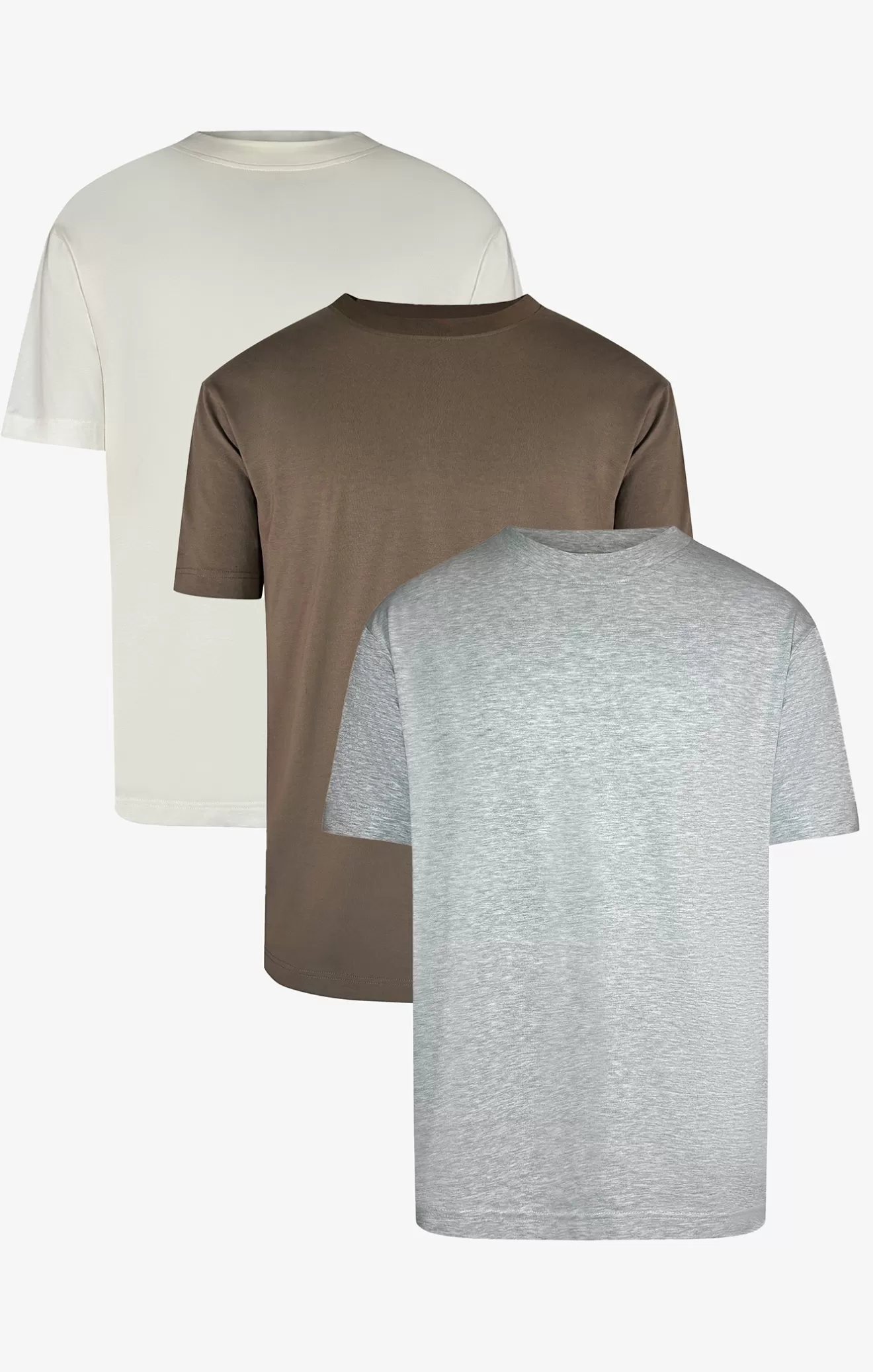 SikSilk T-Shirts^Brown Ecru Grey Marl Pack of 3 T-Shirts
