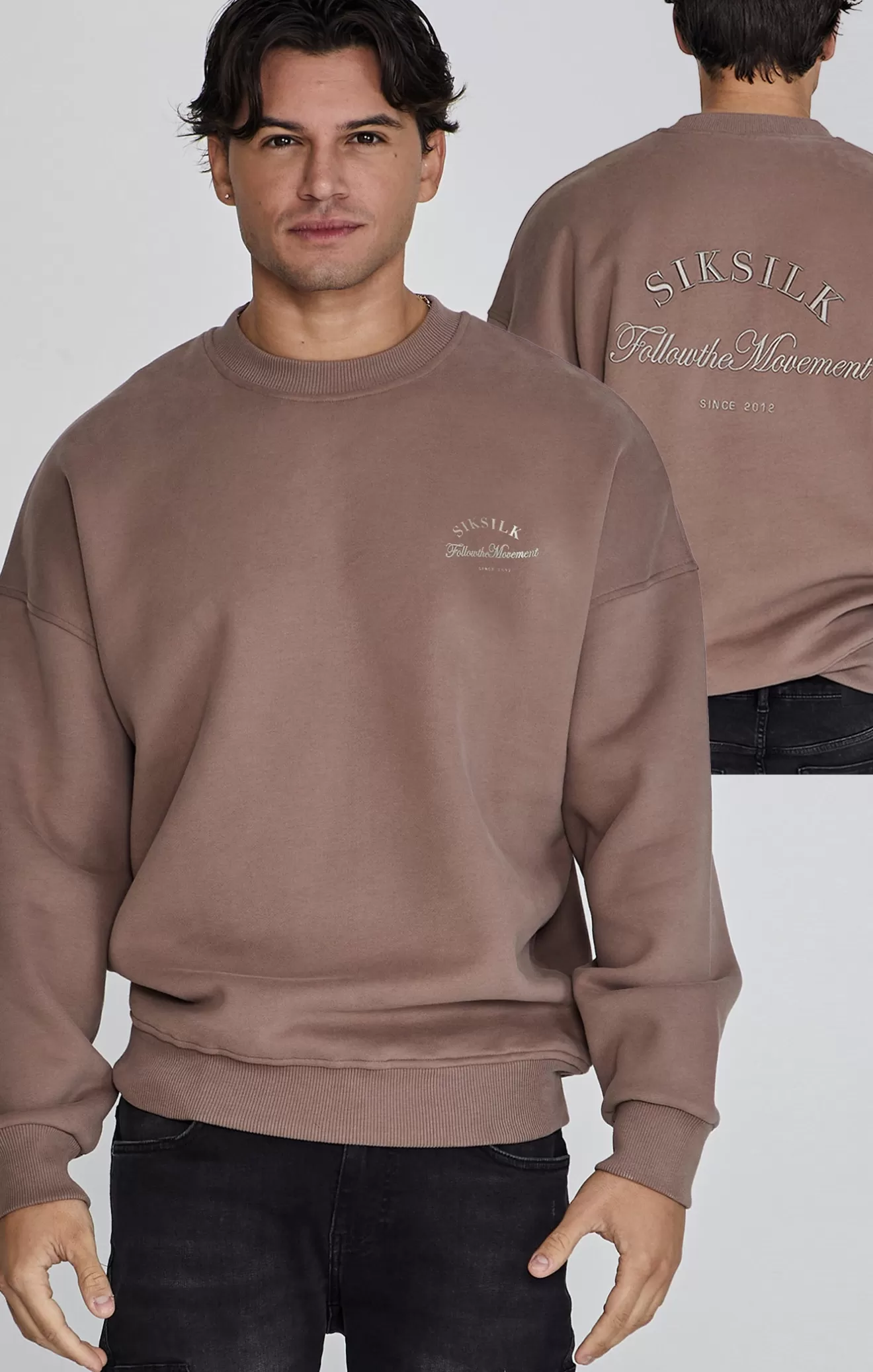SikSilk Hoodies^Brown Graphic Sweater