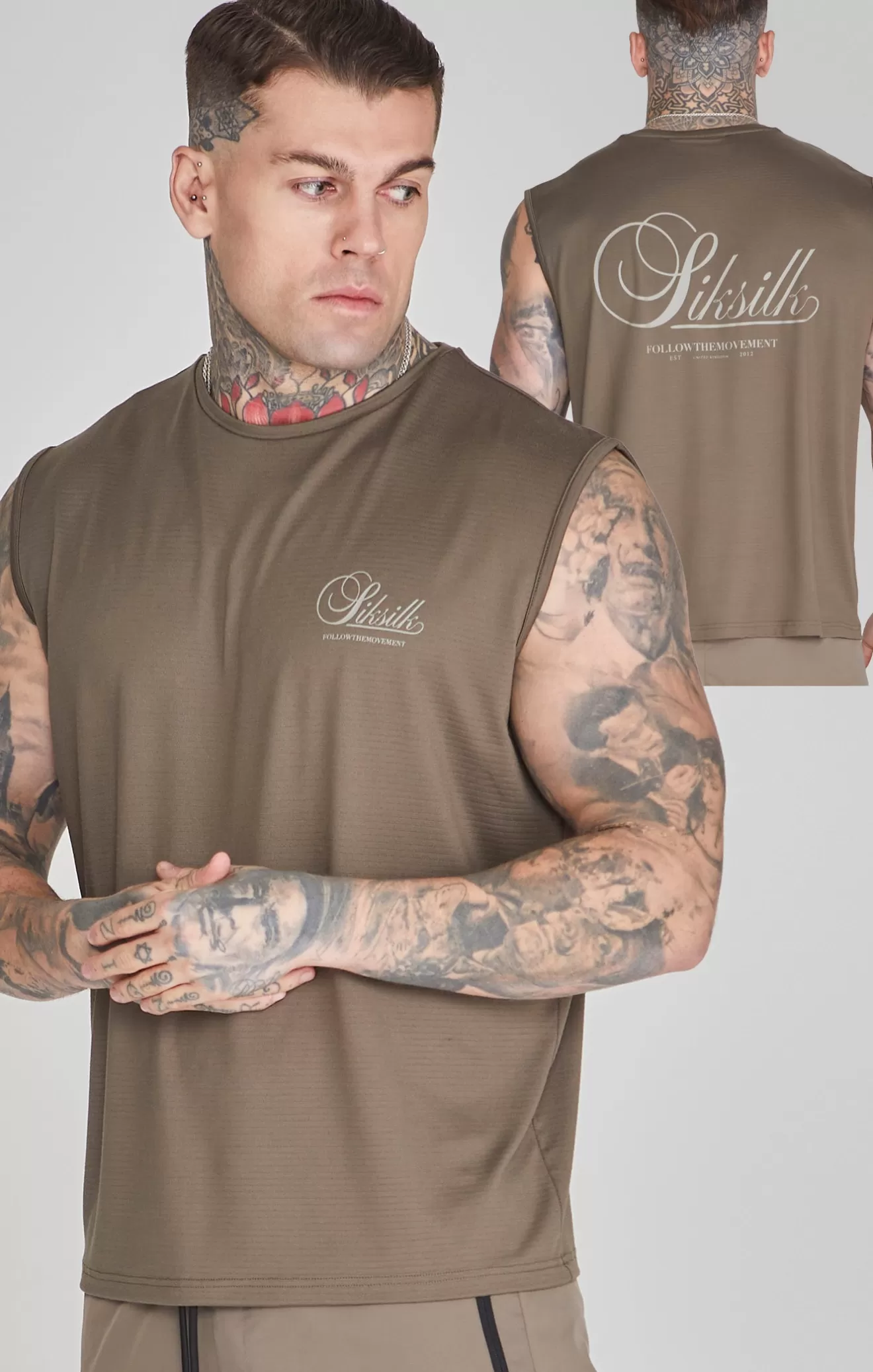 SikSilk Vests^Brown Relaxed Logo Vest