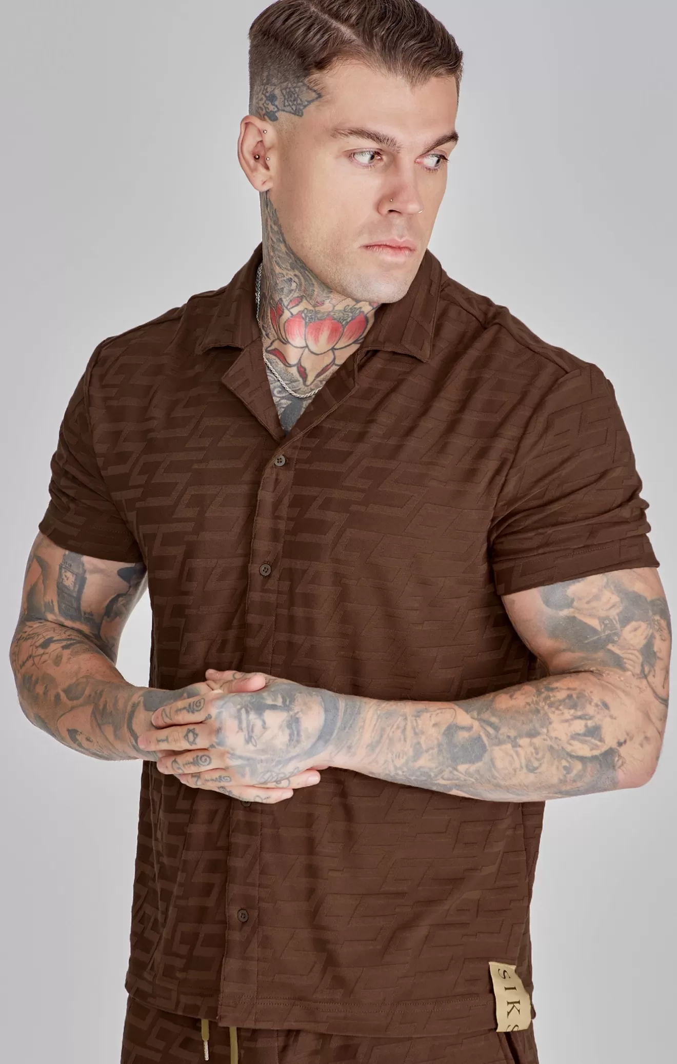 SikSilk Shirts^Brown Towelling Shirt