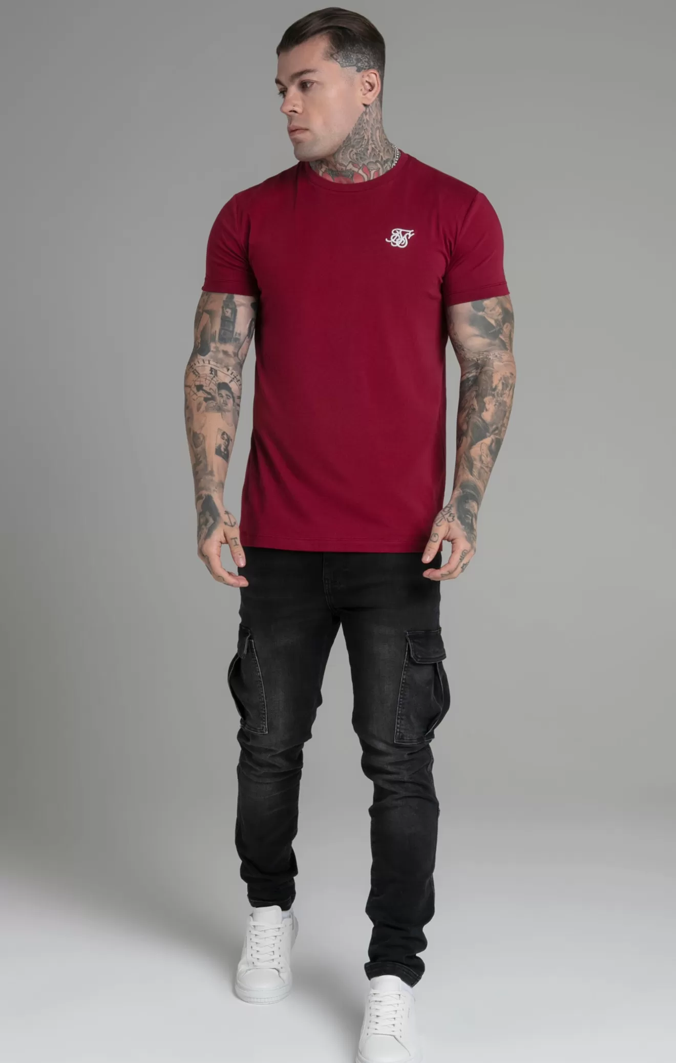 SikSilk T-Shirts^Burgundy Muscle Fit T-Shirt