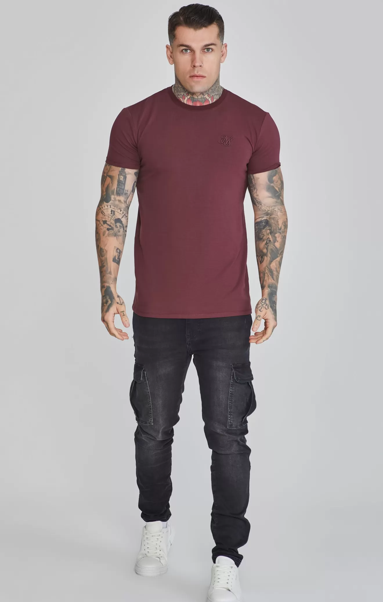 SikSilk T-Shirts^Burgundy Muscle Fit T-Shirt