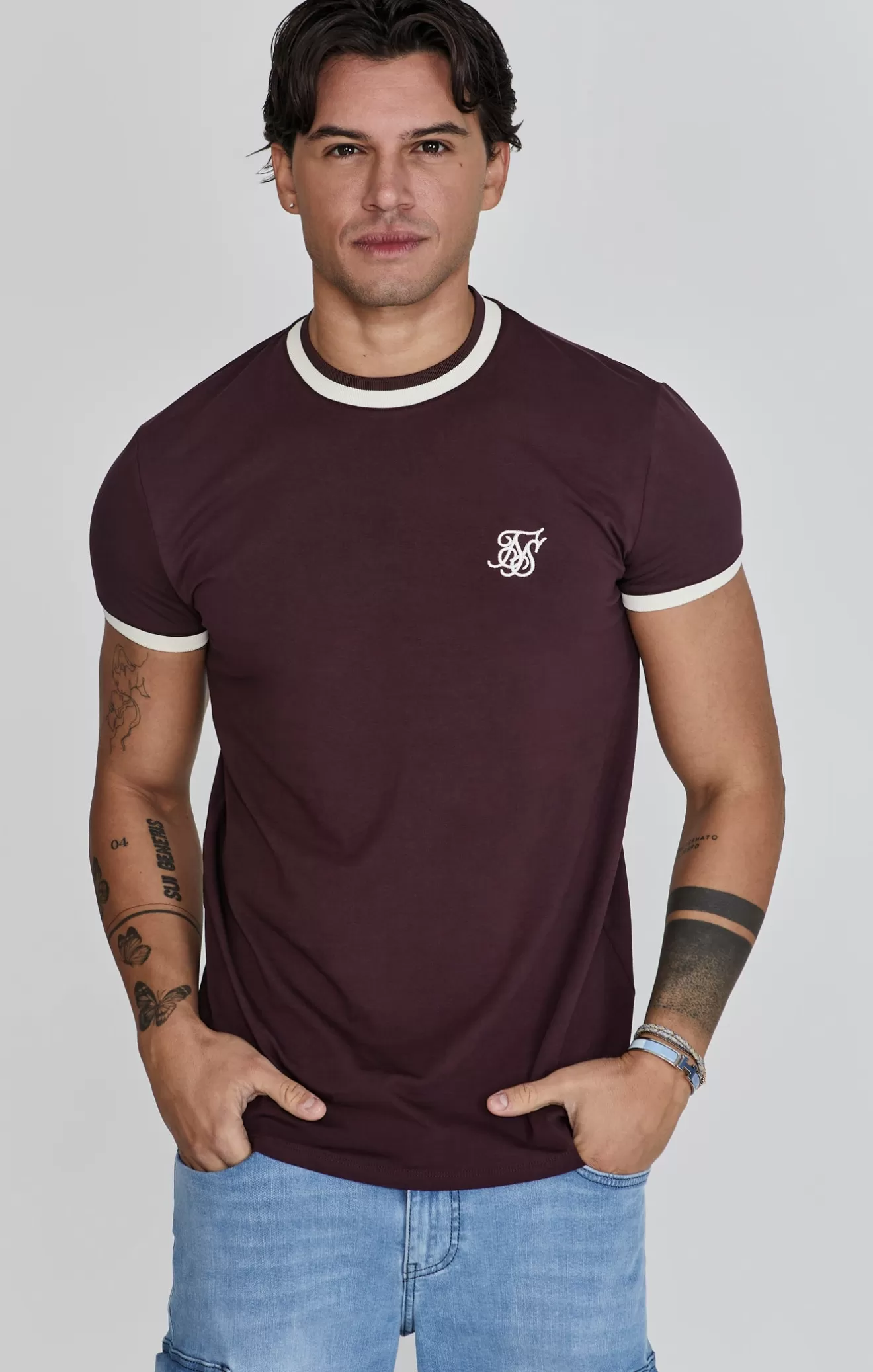 SikSilk T-Shirts^Burgundy Ringer T-Shirt
