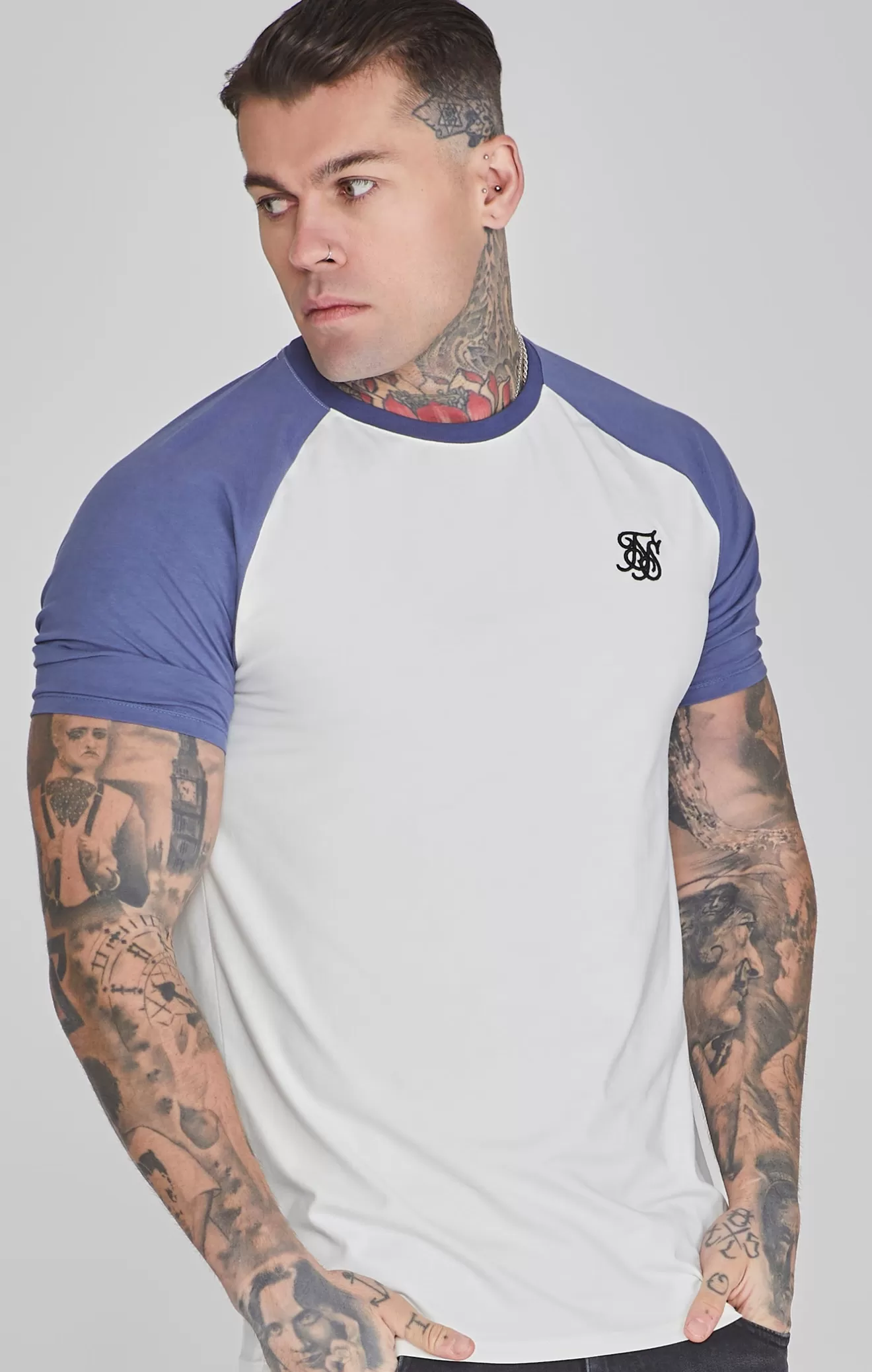 SikSilk T-Shirts^Ecru Blue Raglan T-Shirt