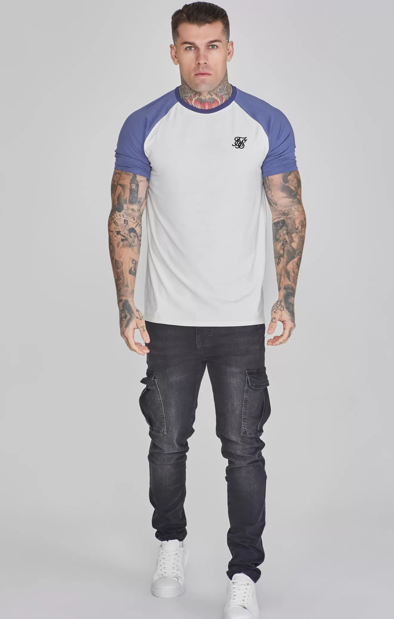 SikSilk T-Shirts^Ecru Blue Raglan T-Shirt