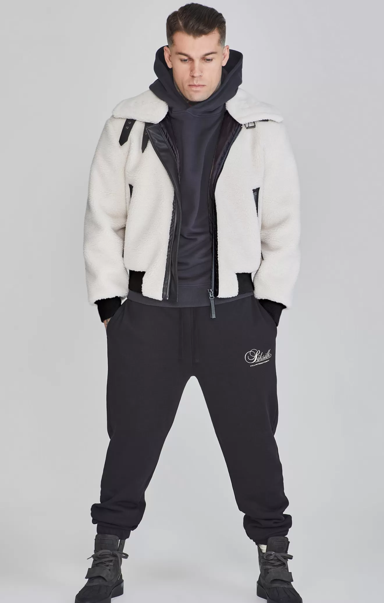 SikSilk Jackets^Ecru Bomber Jacket