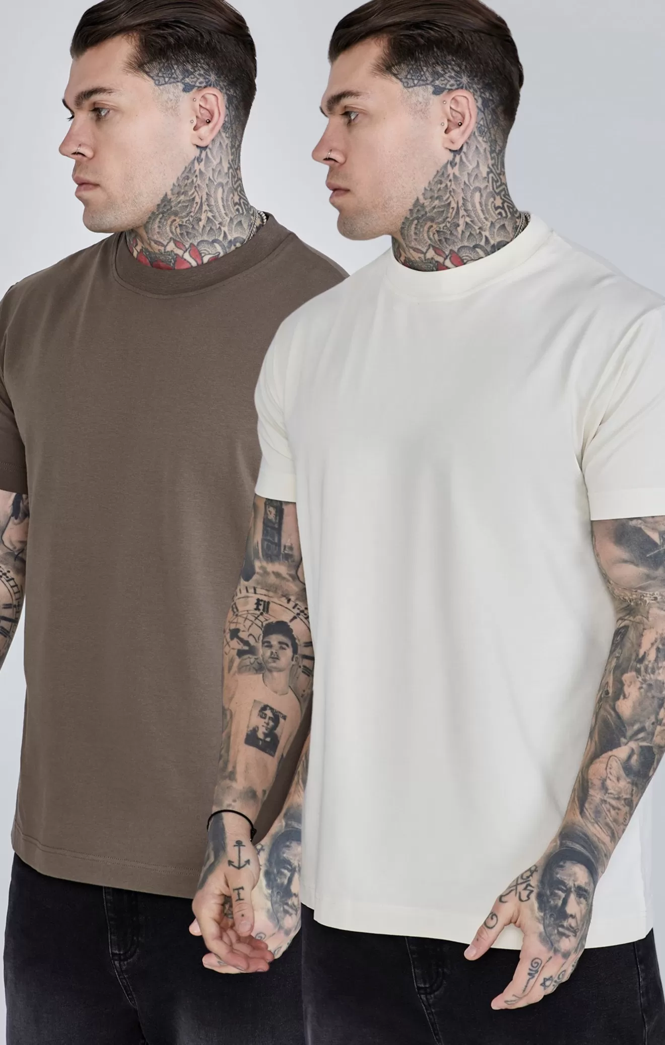 SikSilk T-Shirts^Ecru Brown Pack of 2 T-Shirts