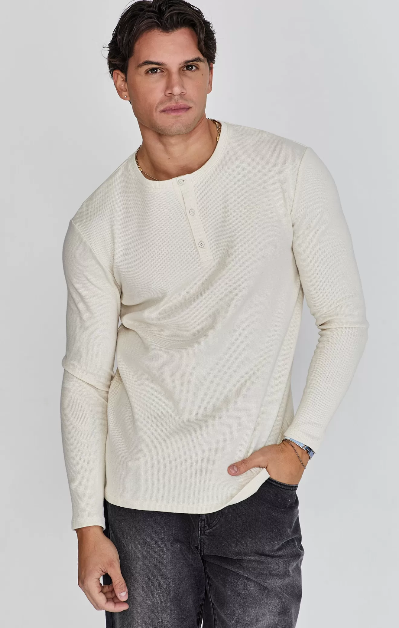 SikSilk T-Shirts^Ecru Henley T-Shirt