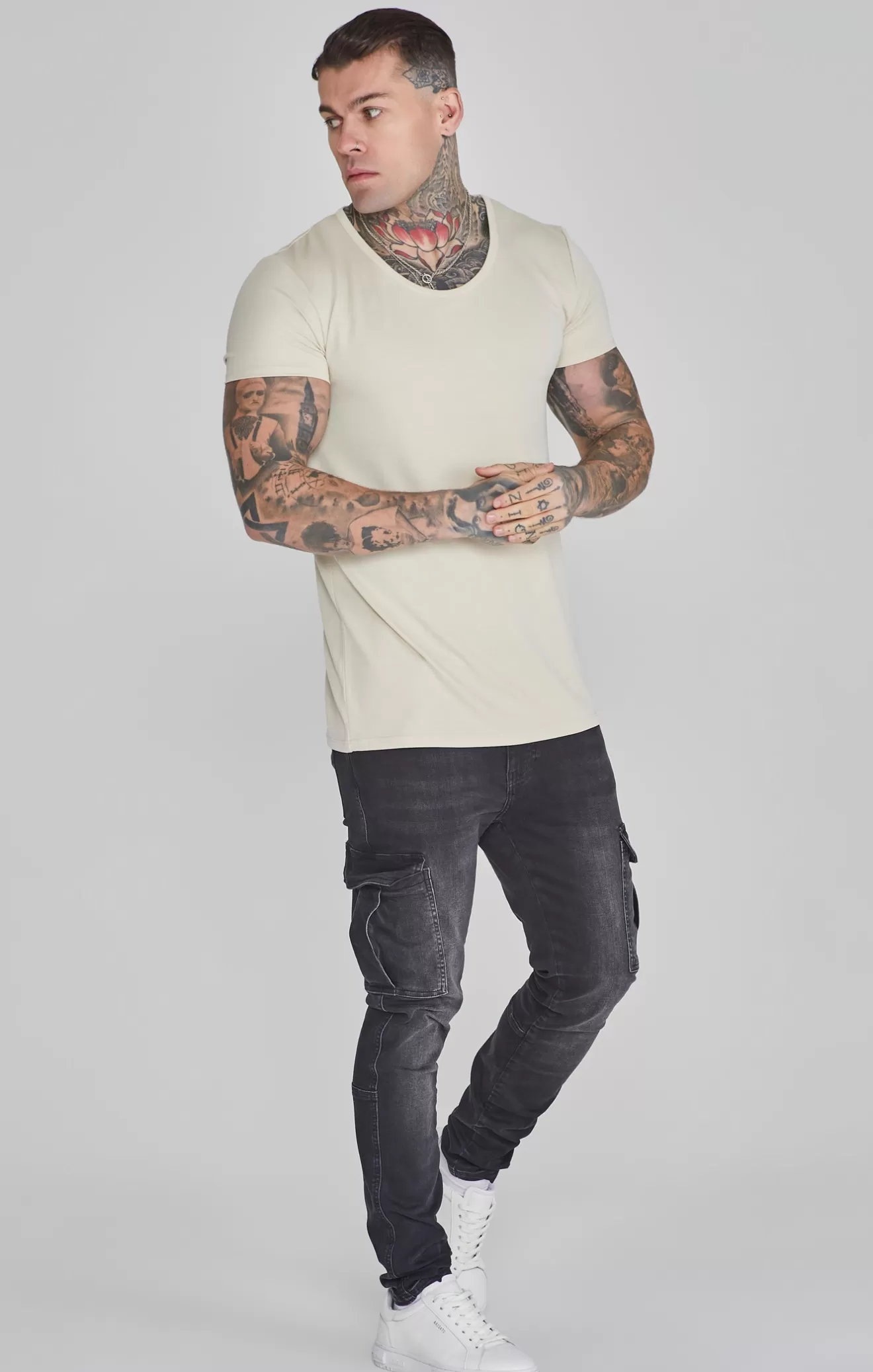 SikSilk T-Shirts^Ecru Muscle Fit T-Shirt