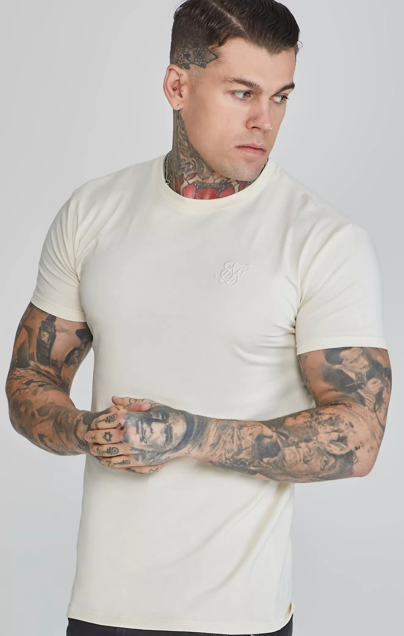SikSilk T-Shirts^Ecru Muscle Fit T-Shirt