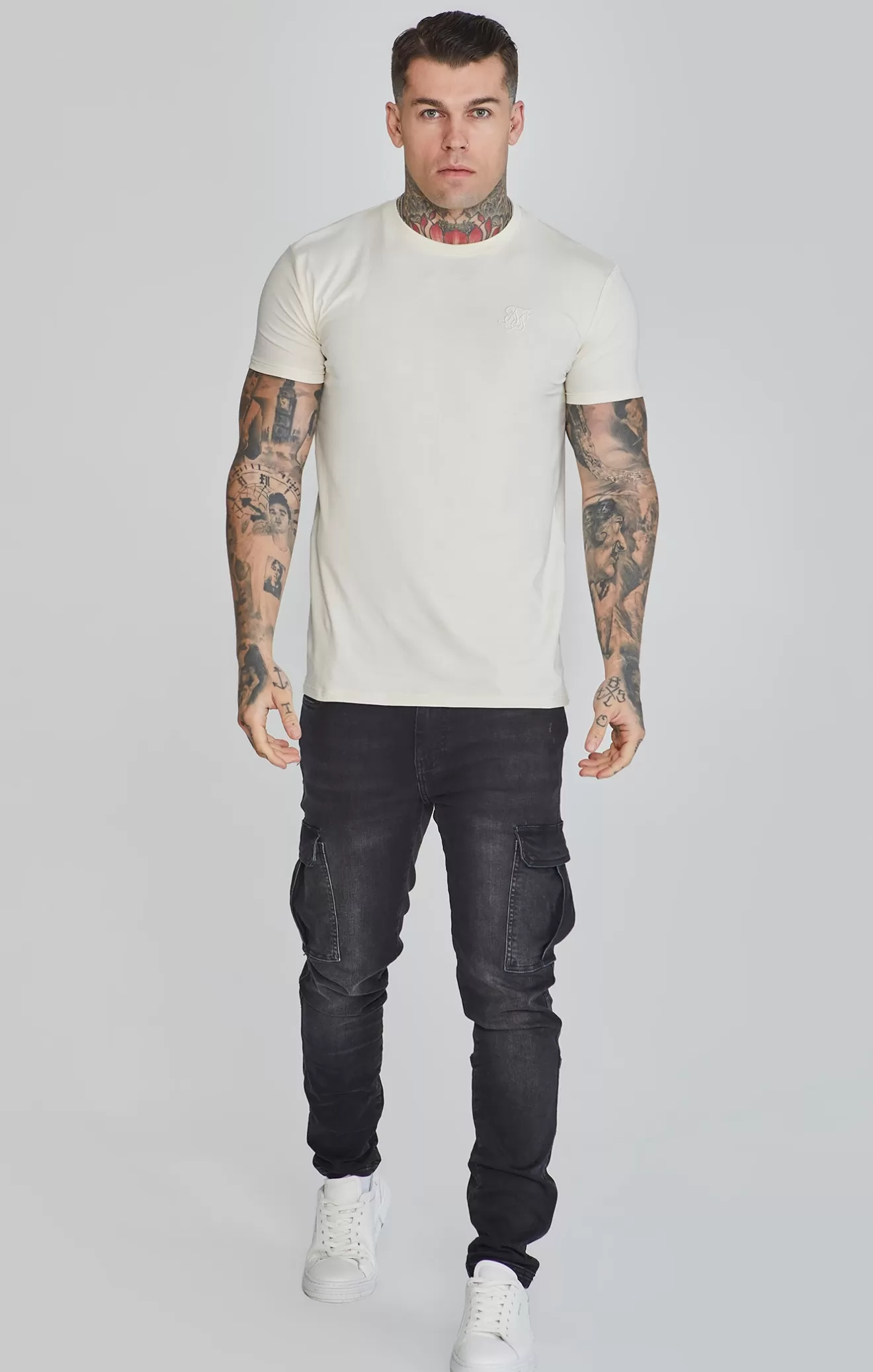 SikSilk T-Shirts^Ecru Muscle Fit T-Shirt