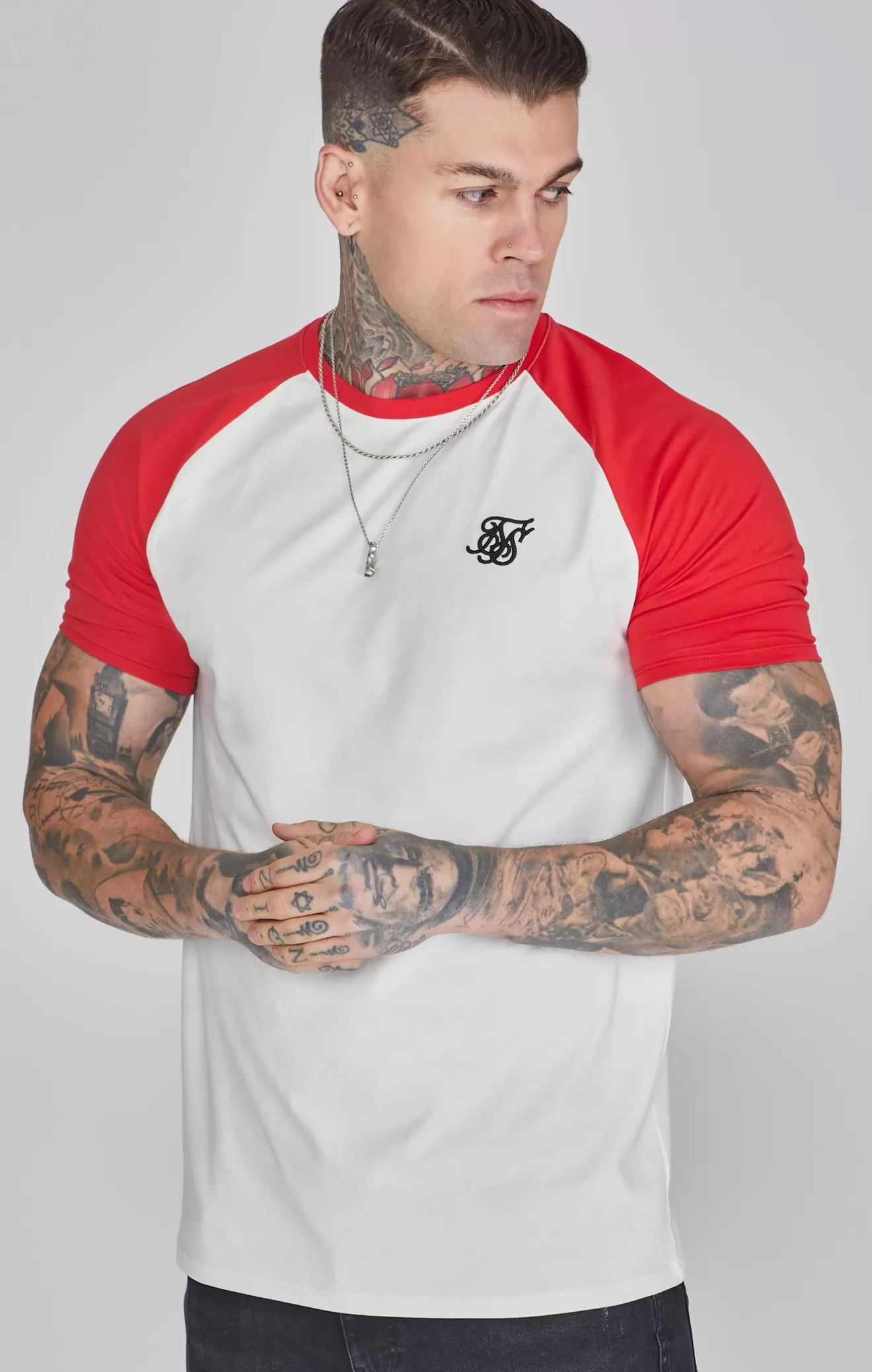 SikSilk T-Shirts^Ecru Red Raglan T-Shirt