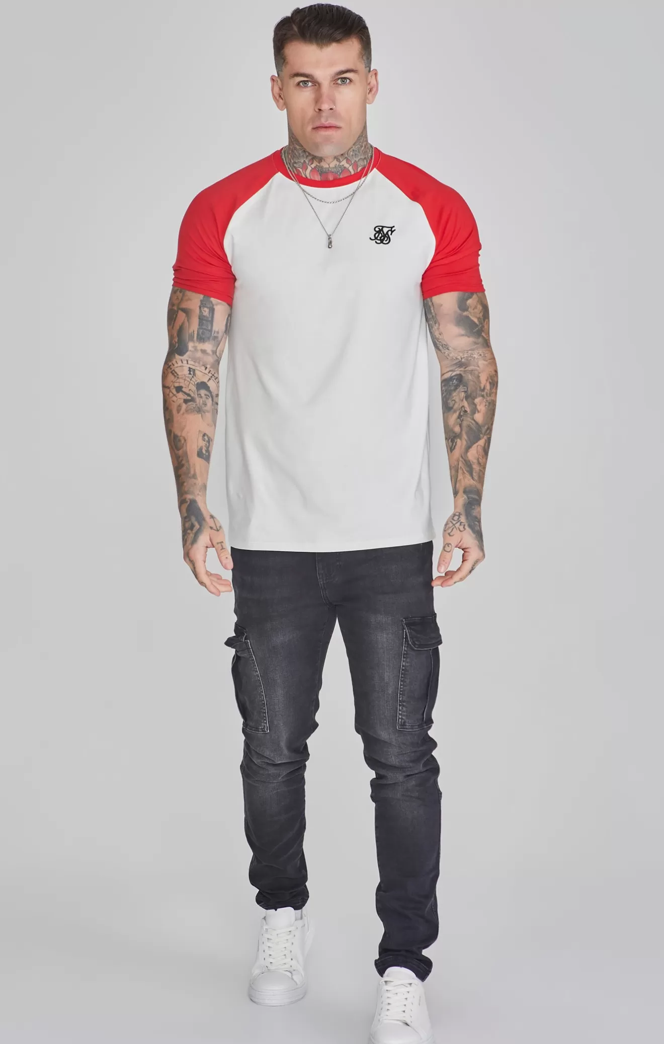 SikSilk T-Shirts^Ecru Red Raglan T-Shirt
