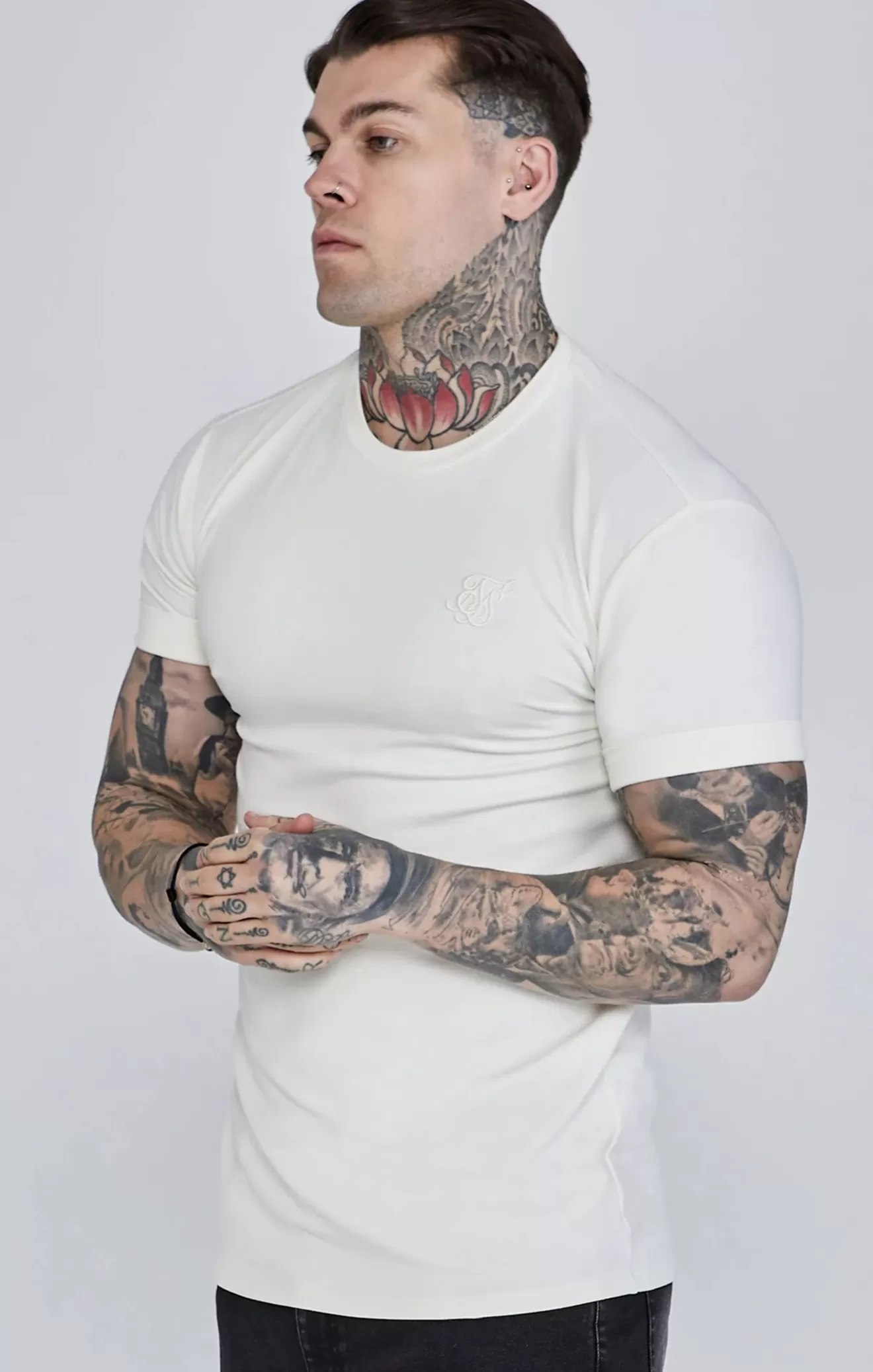SikSilk T-Shirts^Ecru Roll Sleeve T-Shirt