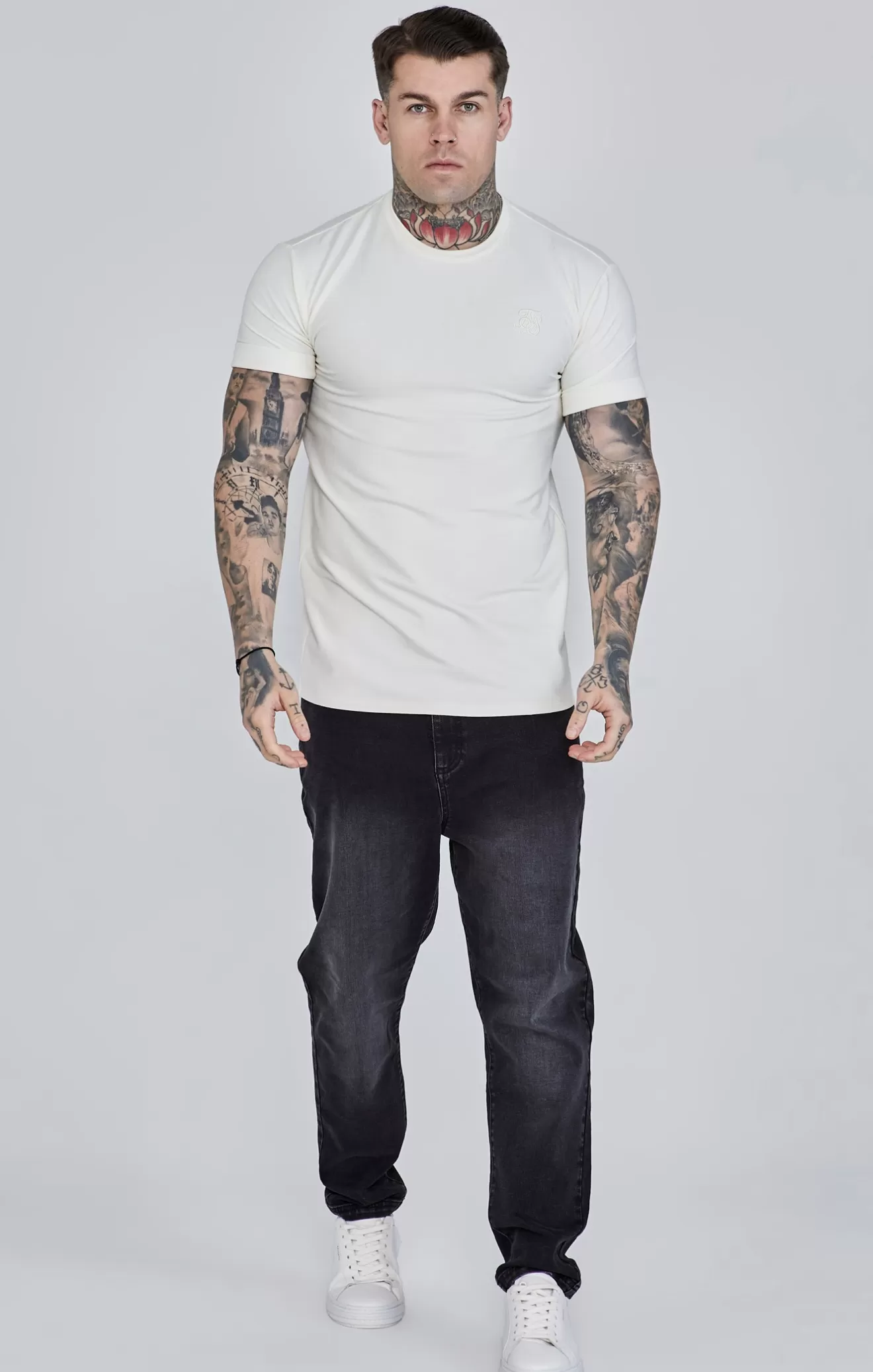 SikSilk T-Shirts^Ecru Roll Sleeve T-Shirt
