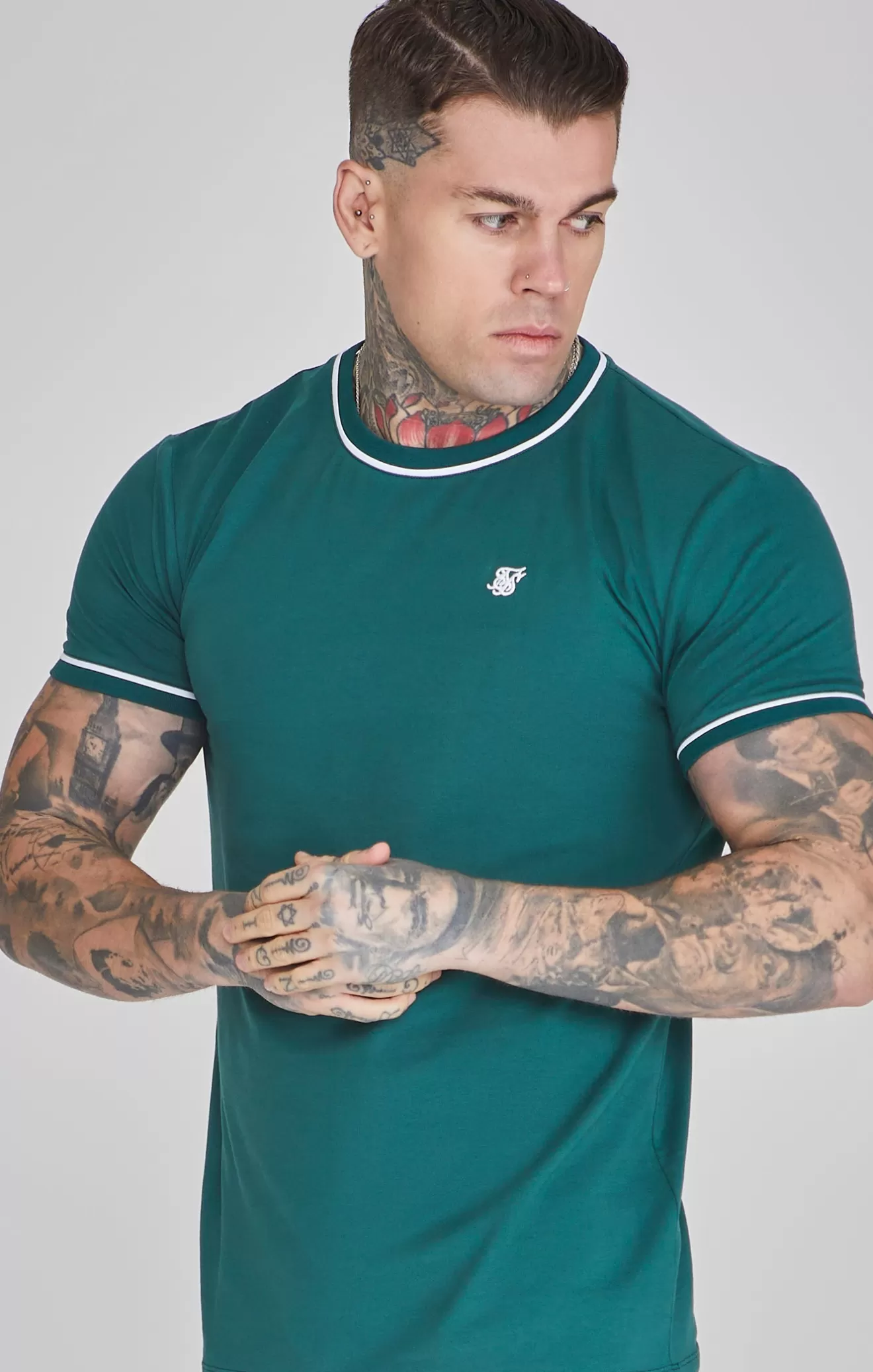SikSilk T-Shirts^Green Muscle Fit T-Shirt