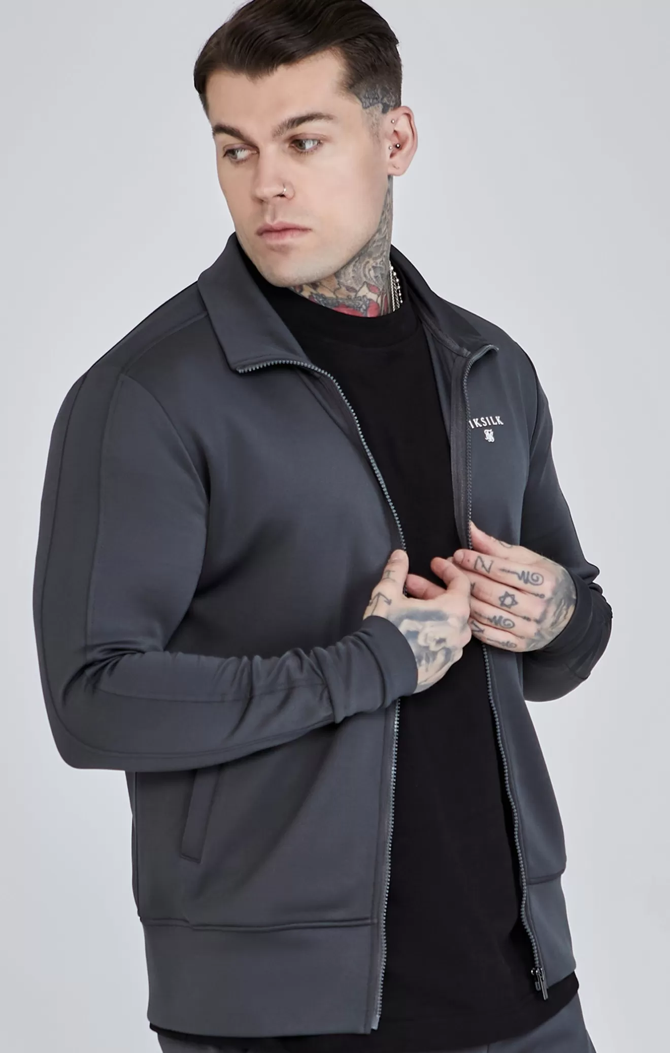 SikSilk Track Tops^Grey Essentials Poly Track Top