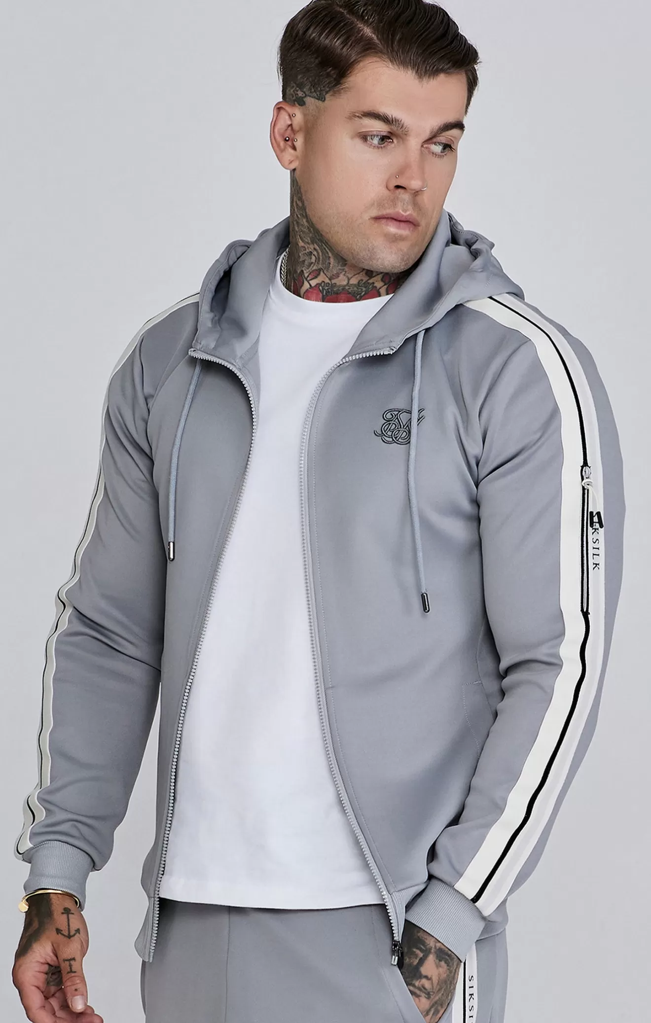 SikSilk Hoodies^Grey Full Zip Hoodie