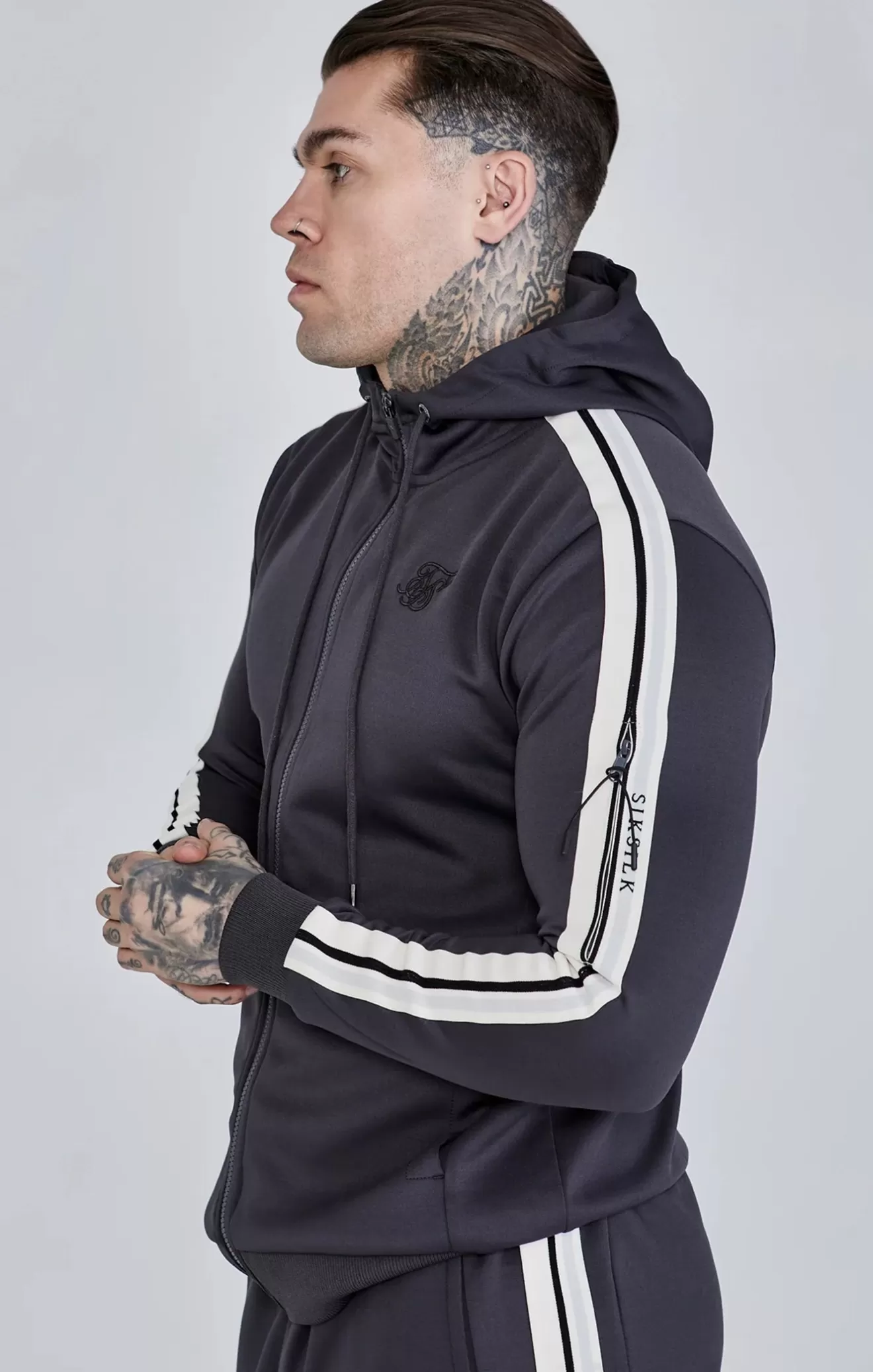 SikSilk Hoodies^Grey Full Zip Hoodie