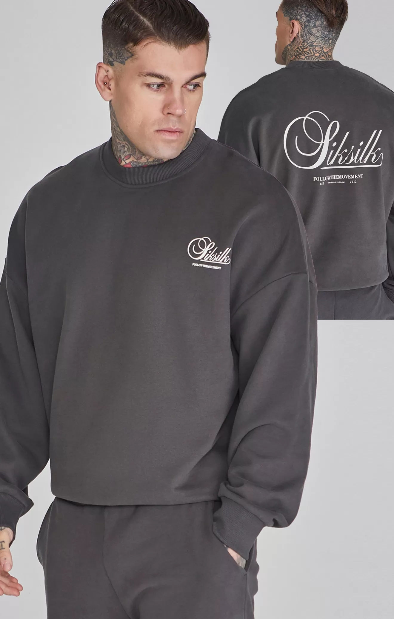 SikSilk Hoodies^Grey Graphic Sweater