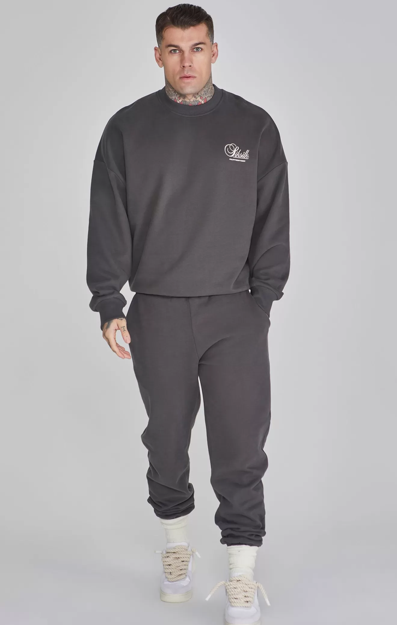 SikSilk Hoodies^Grey Graphic Sweater