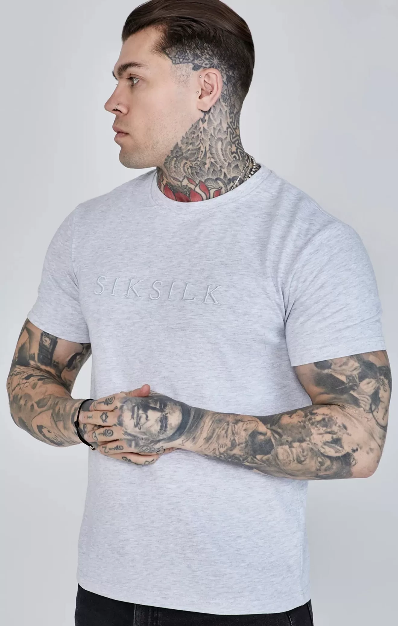 SikSilk T-Shirts^Grey Marl Logo T-Shirt