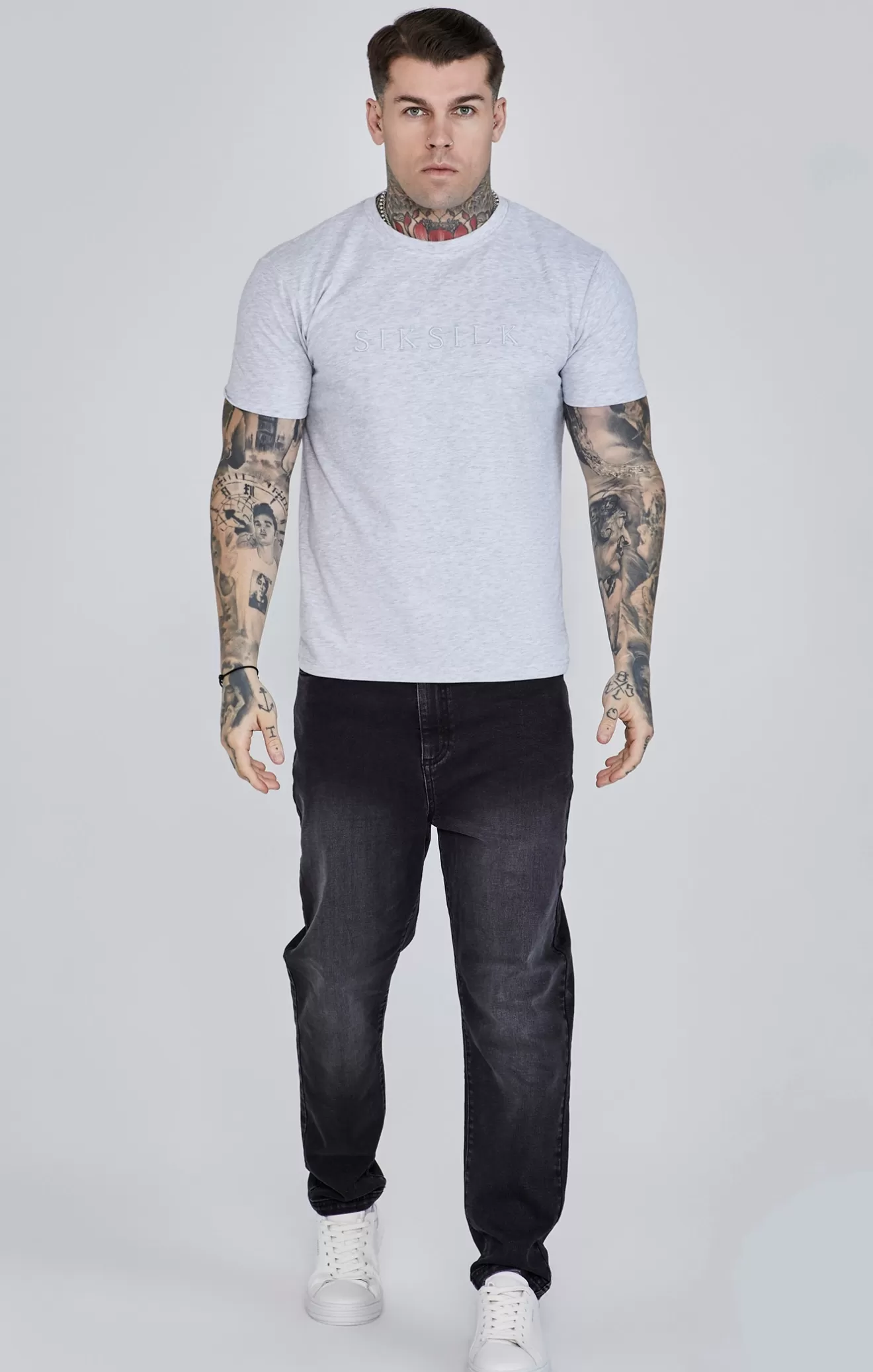 SikSilk T-Shirts^Grey Marl Logo T-Shirt