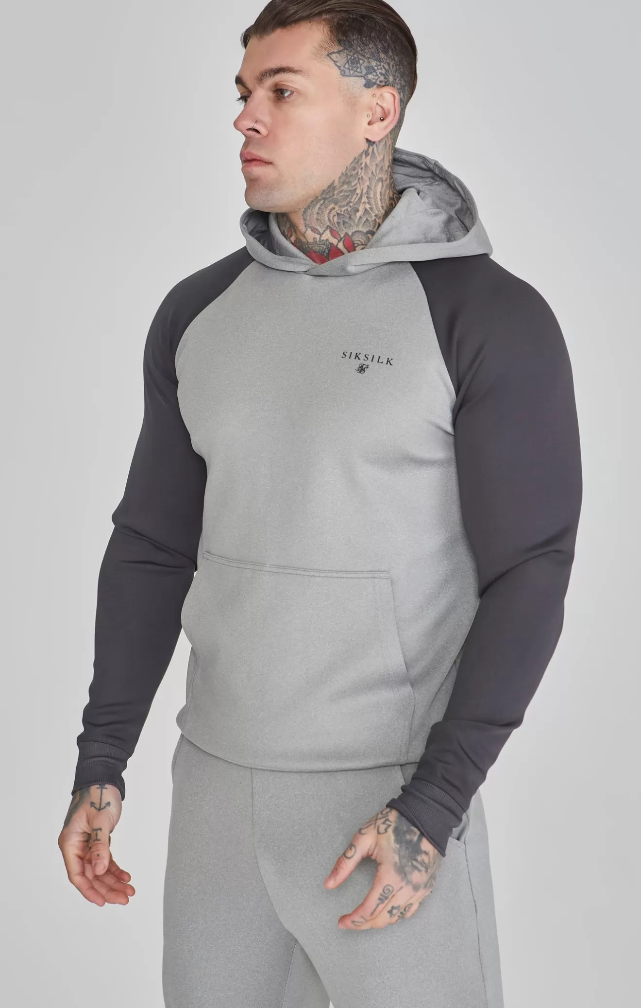SikSilk Hoodies^Grey Marl Muscle Fit Hoodie