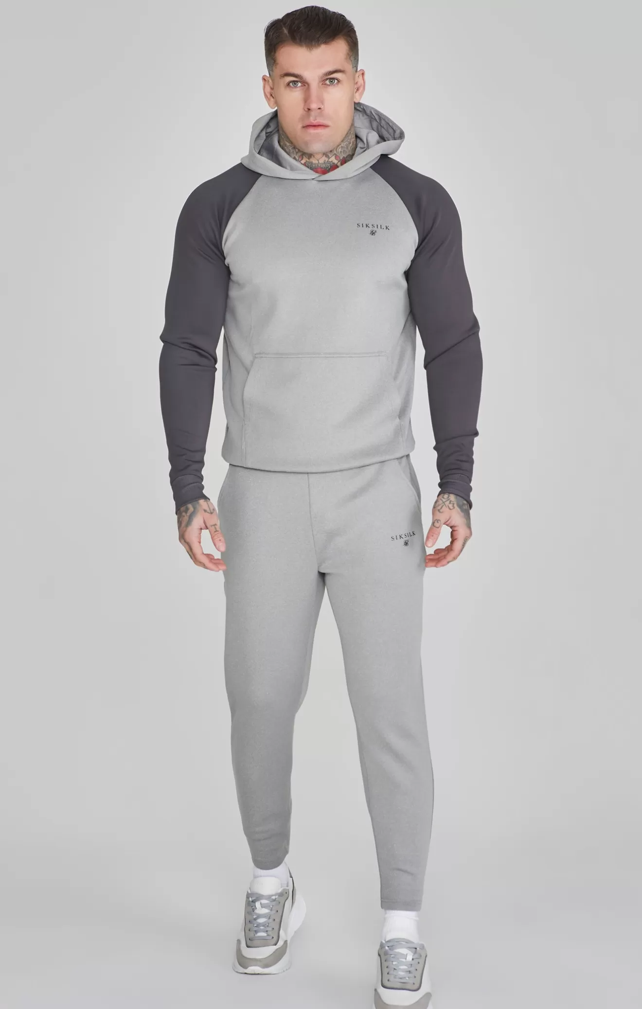 SikSilk Hoodies^Grey Marl Muscle Fit Hoodie