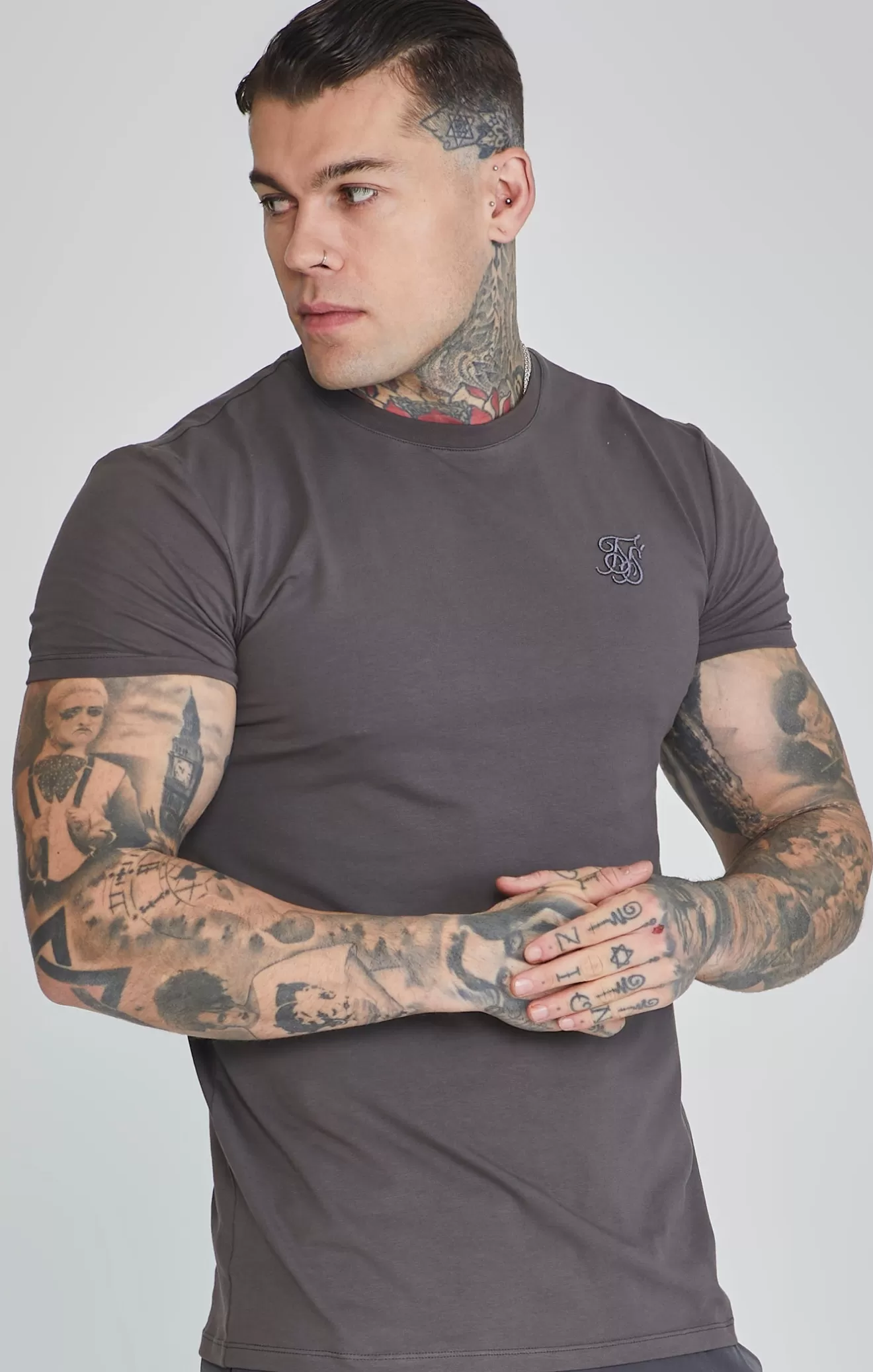 SikSilk T-Shirts^Grey Muscle Fit T-Shirt
