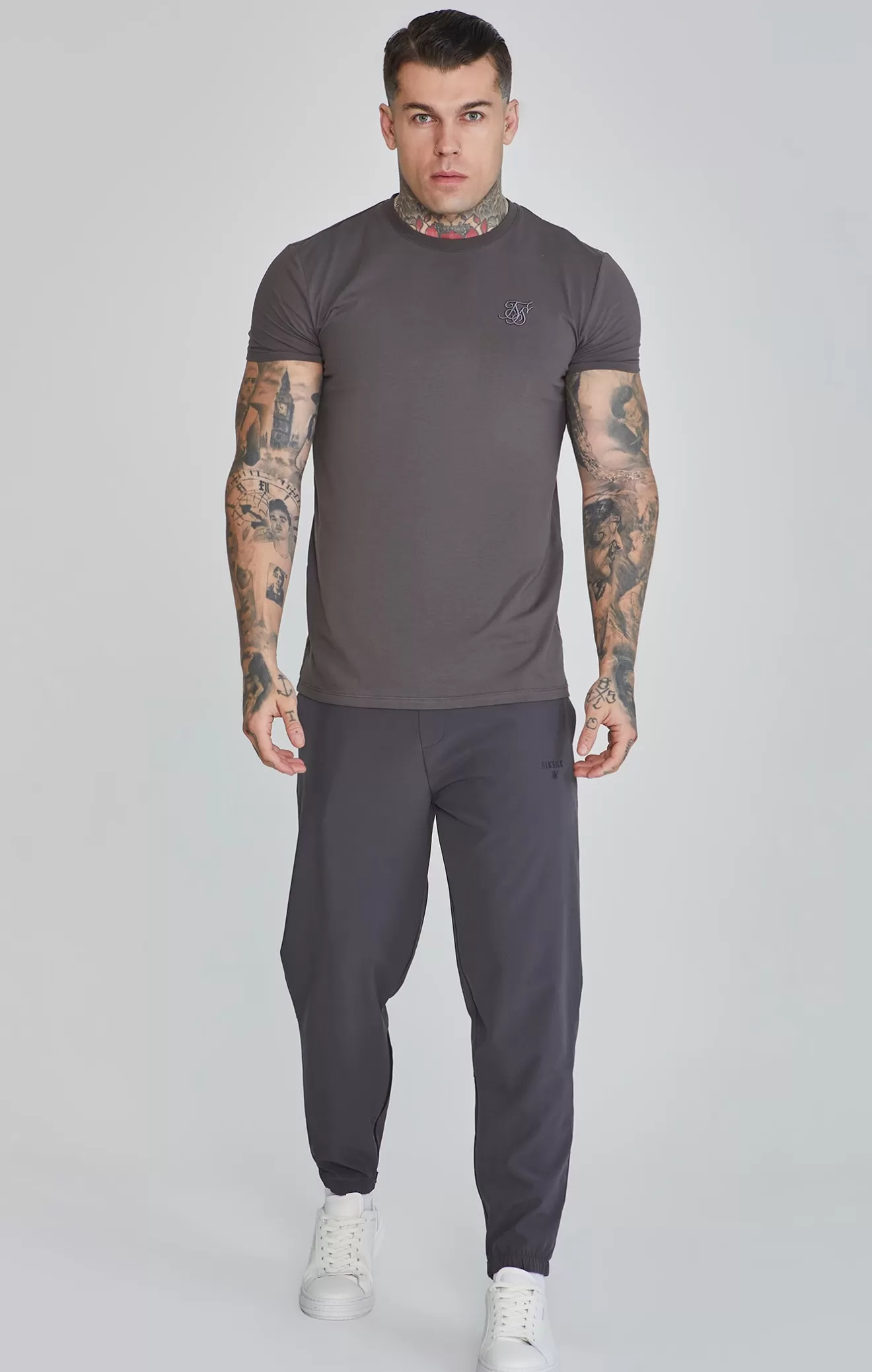 SikSilk T-Shirts^Grey Muscle Fit T-Shirt