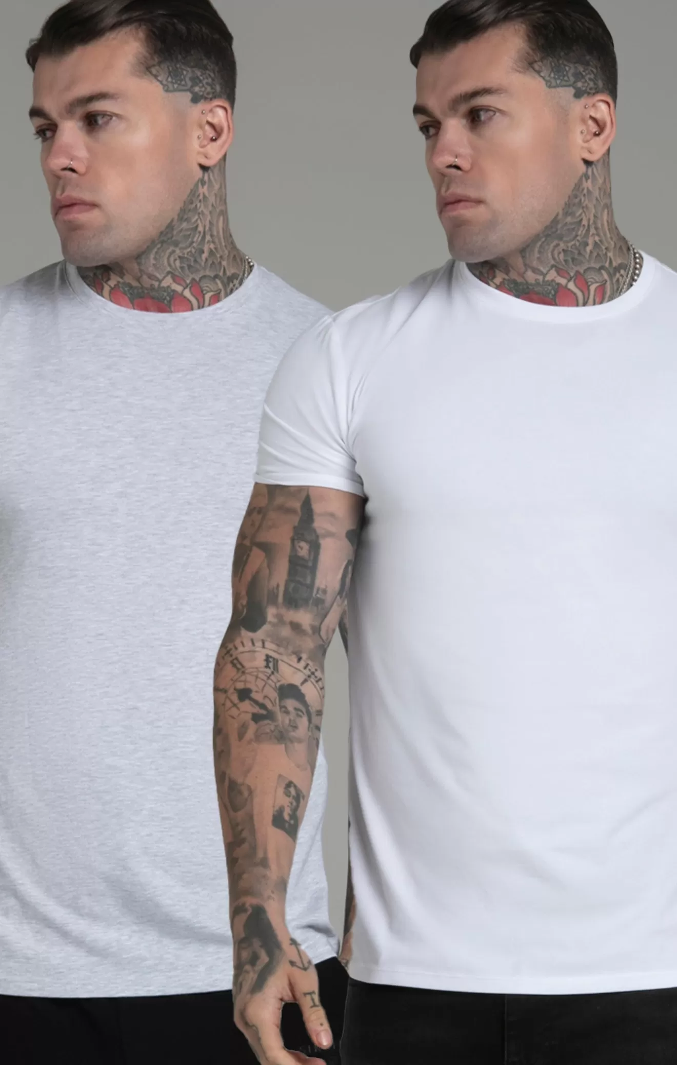 SikSilk T-Shirts^Grey White Pack of 2 T-Shirts