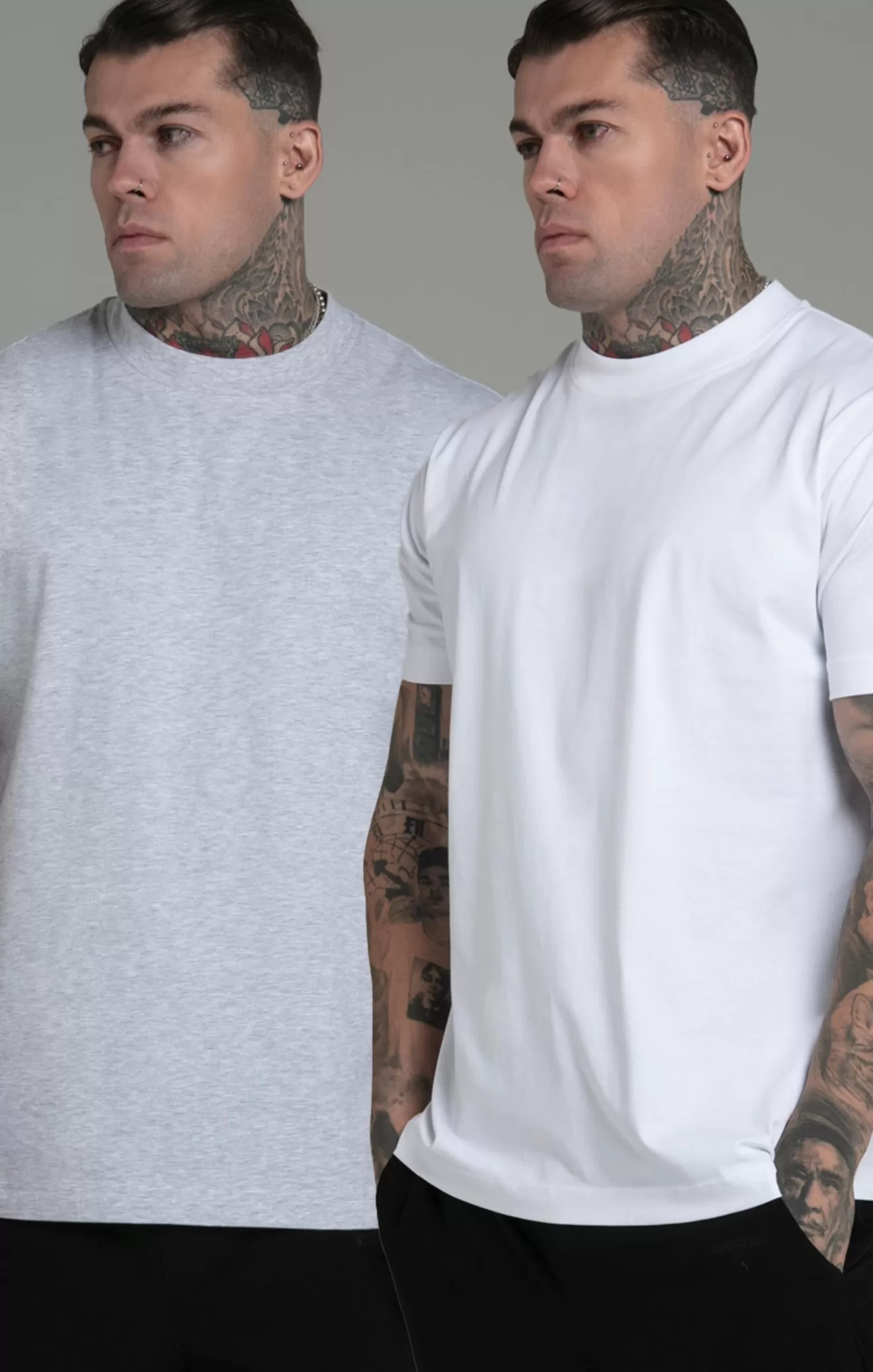 SikSilk T-Shirts^Grey White Pack of 2 T-Shirts