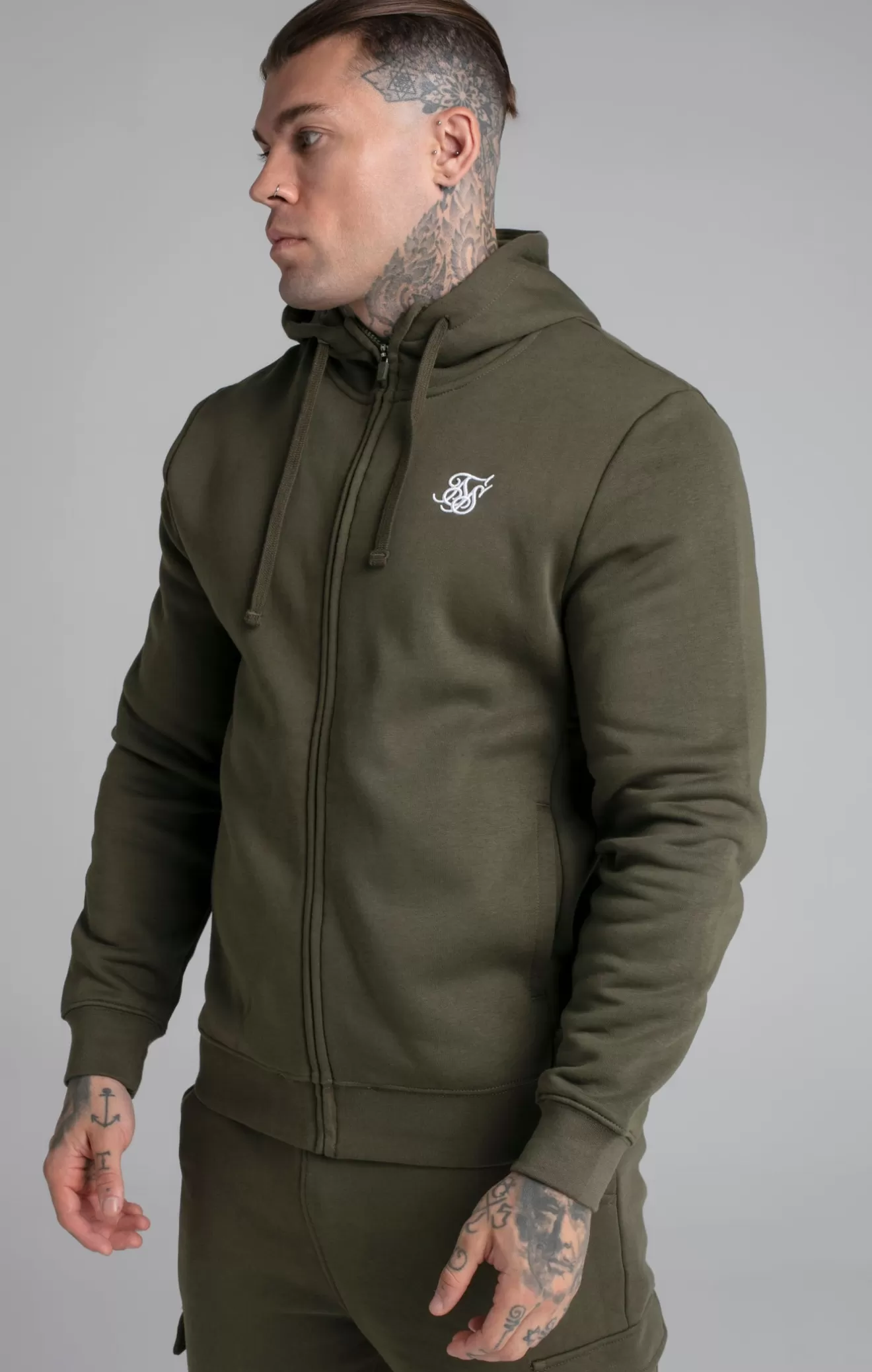 SikSilk Hoodies^Khaki Essential Zip Through Funnel Hoodie