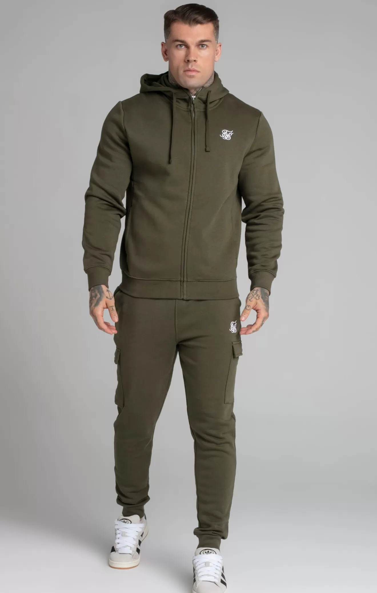 SikSilk Hoodies^Khaki Essential Zip Through Funnel Hoodie