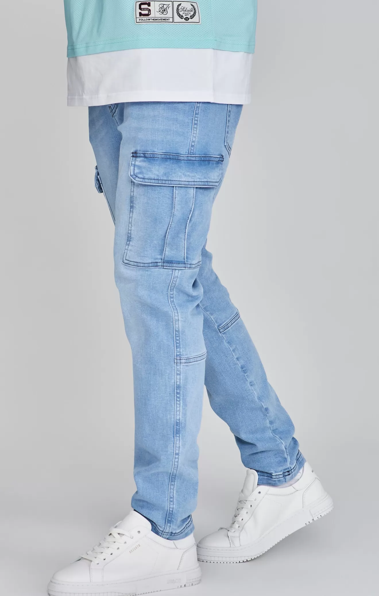 SikSilk Jeans^Mid Blue Cargo Jeans