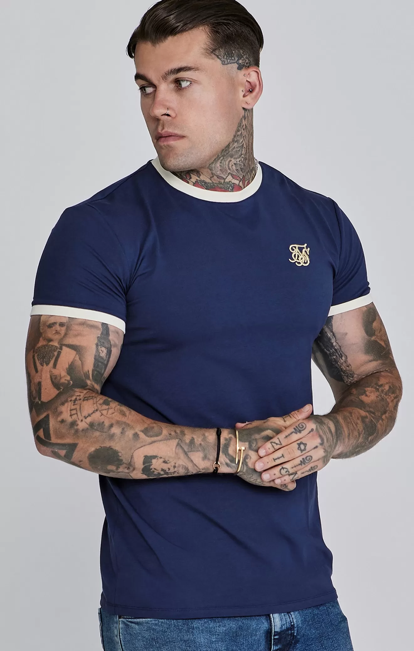 SikSilk T-Shirts^Navy Ringer T-Shirt