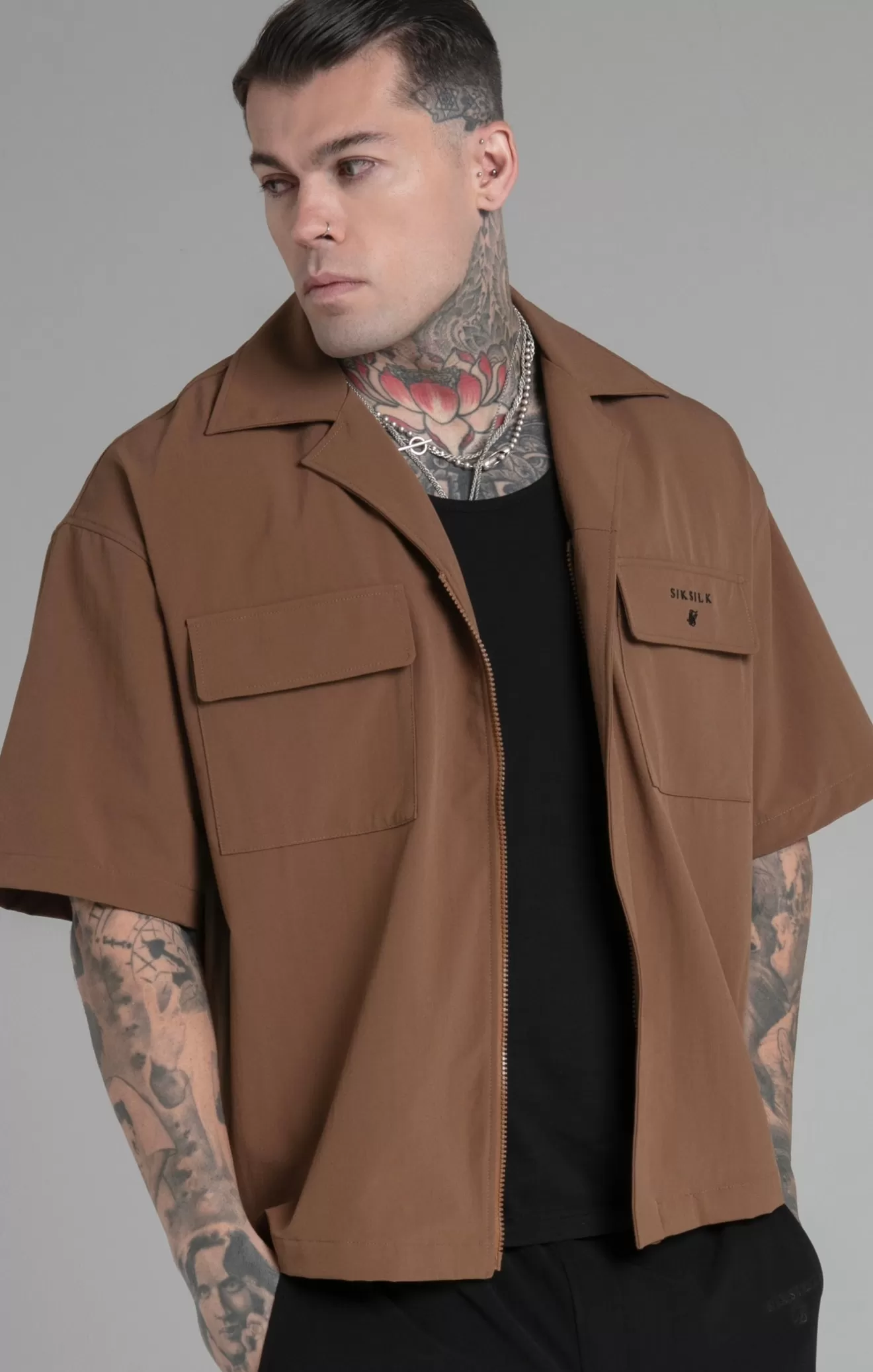 SikSilk Shirts^Tan Utility Shirt