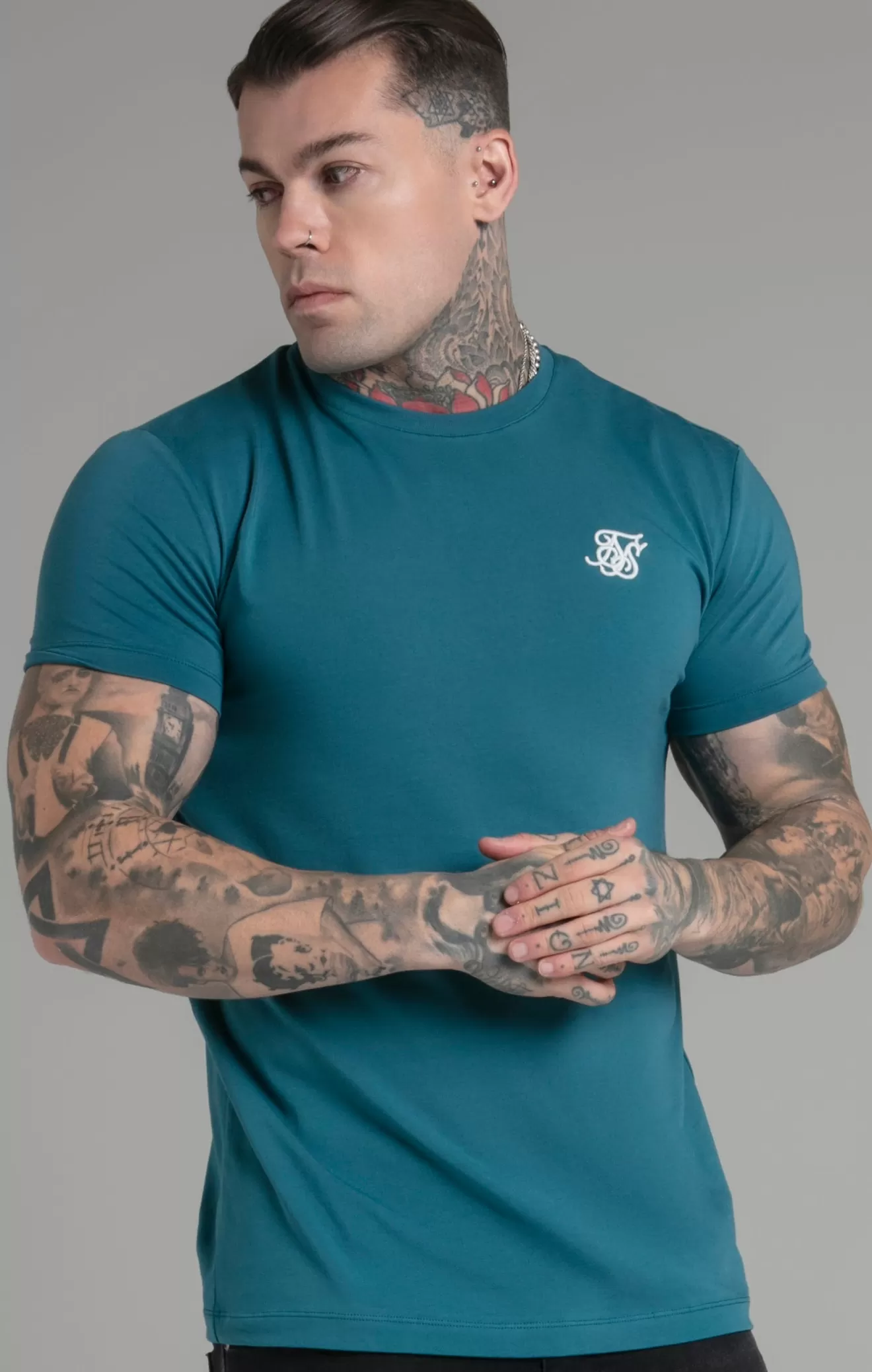SikSilk T-Shirts^Teal Muscle Fit T-Shirt