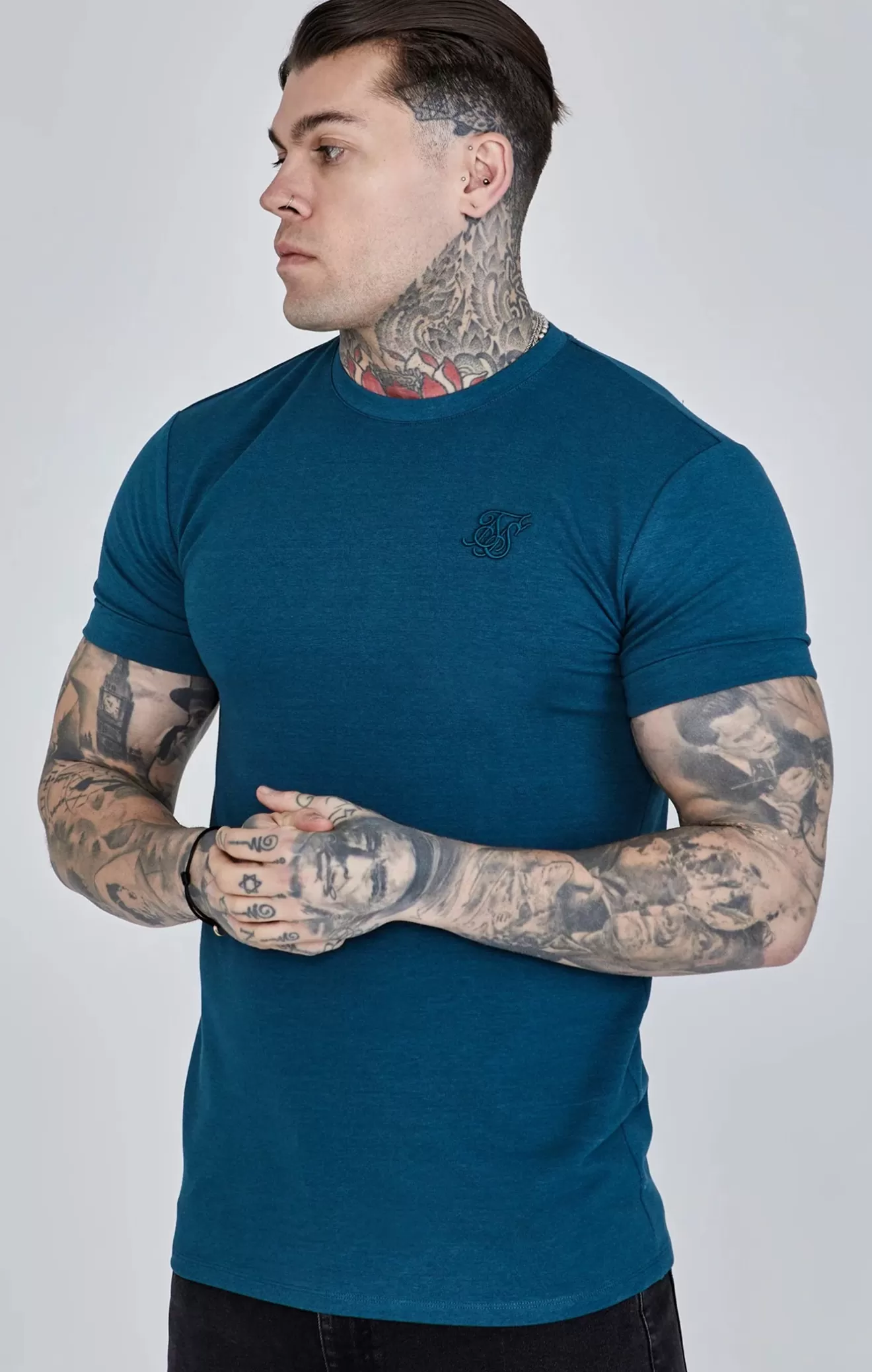 SikSilk T-Shirts^Teal Roll Sleeve T-Shirt