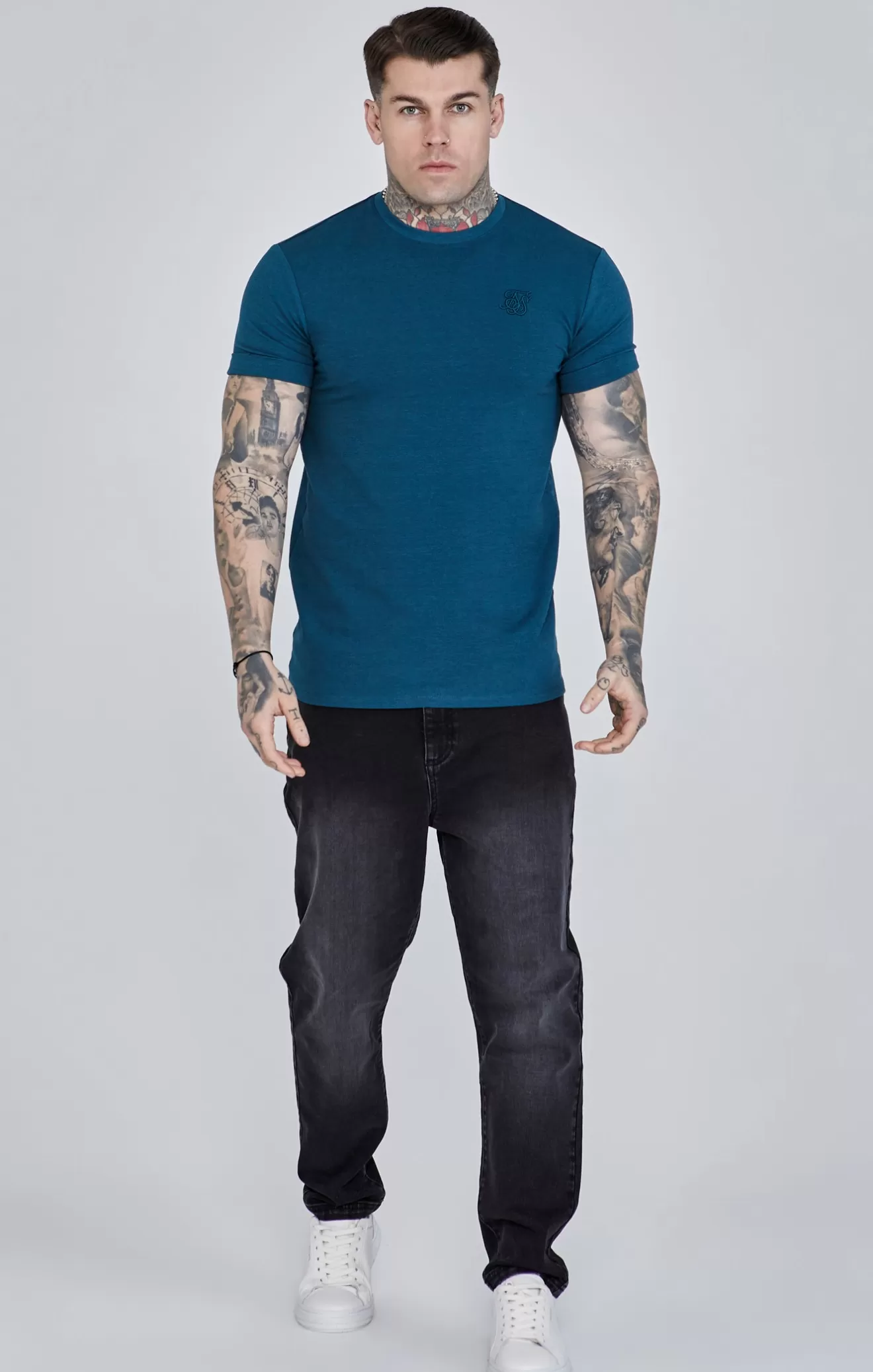 SikSilk T-Shirts^Teal Roll Sleeve T-Shirt